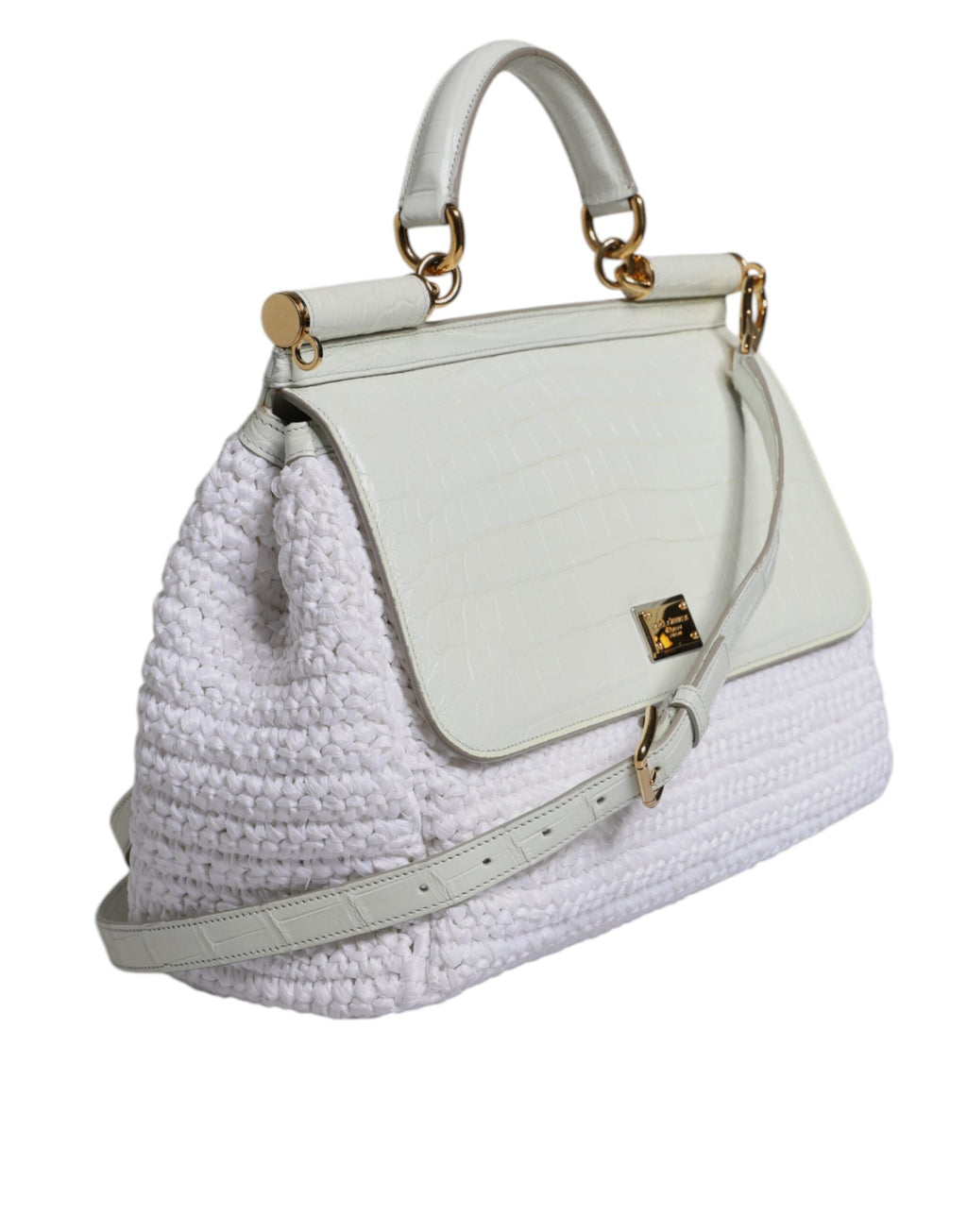 Dolce & Gabbana White Rafia Leather Top Handle Crossbody Bag II Dolce & Gabbana