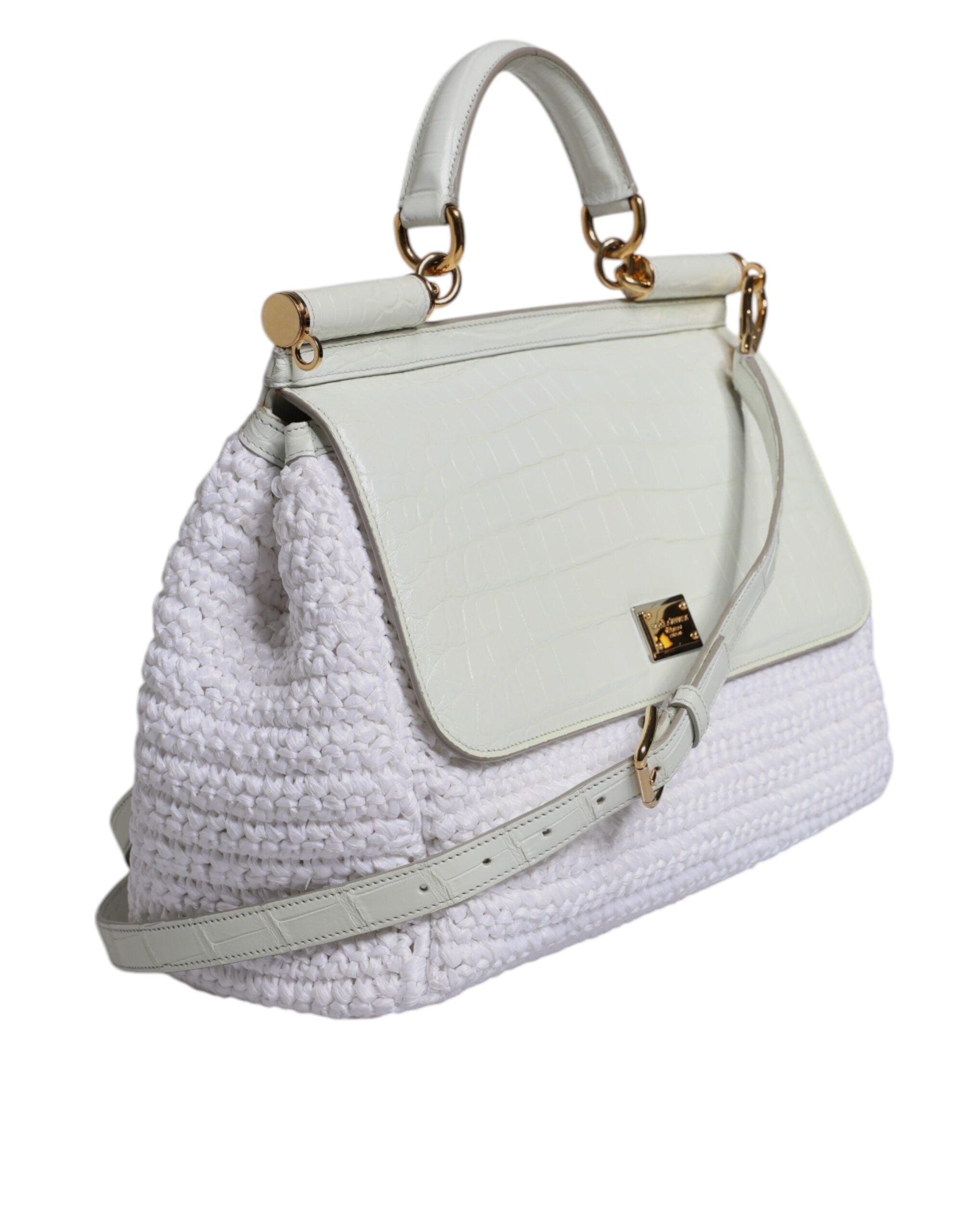 Dolce & Gabbana White Rafia Leather Top Handle Crossbody Bag II Dolce & Gabbana