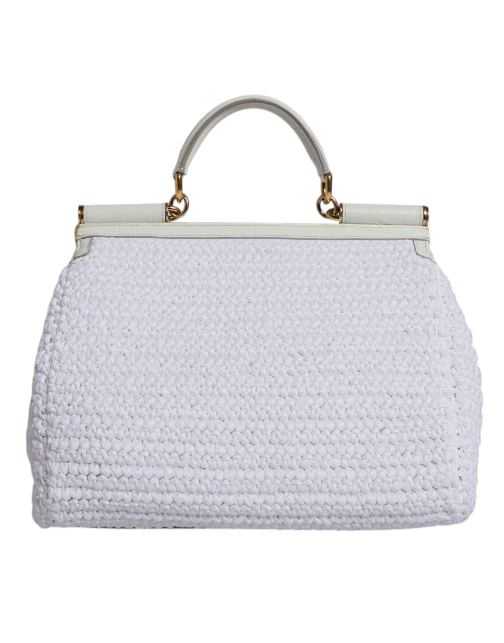 Dolce & Gabbana White Rafia Leather Top Handle Crossbody Bag II Dolce & Gabbana