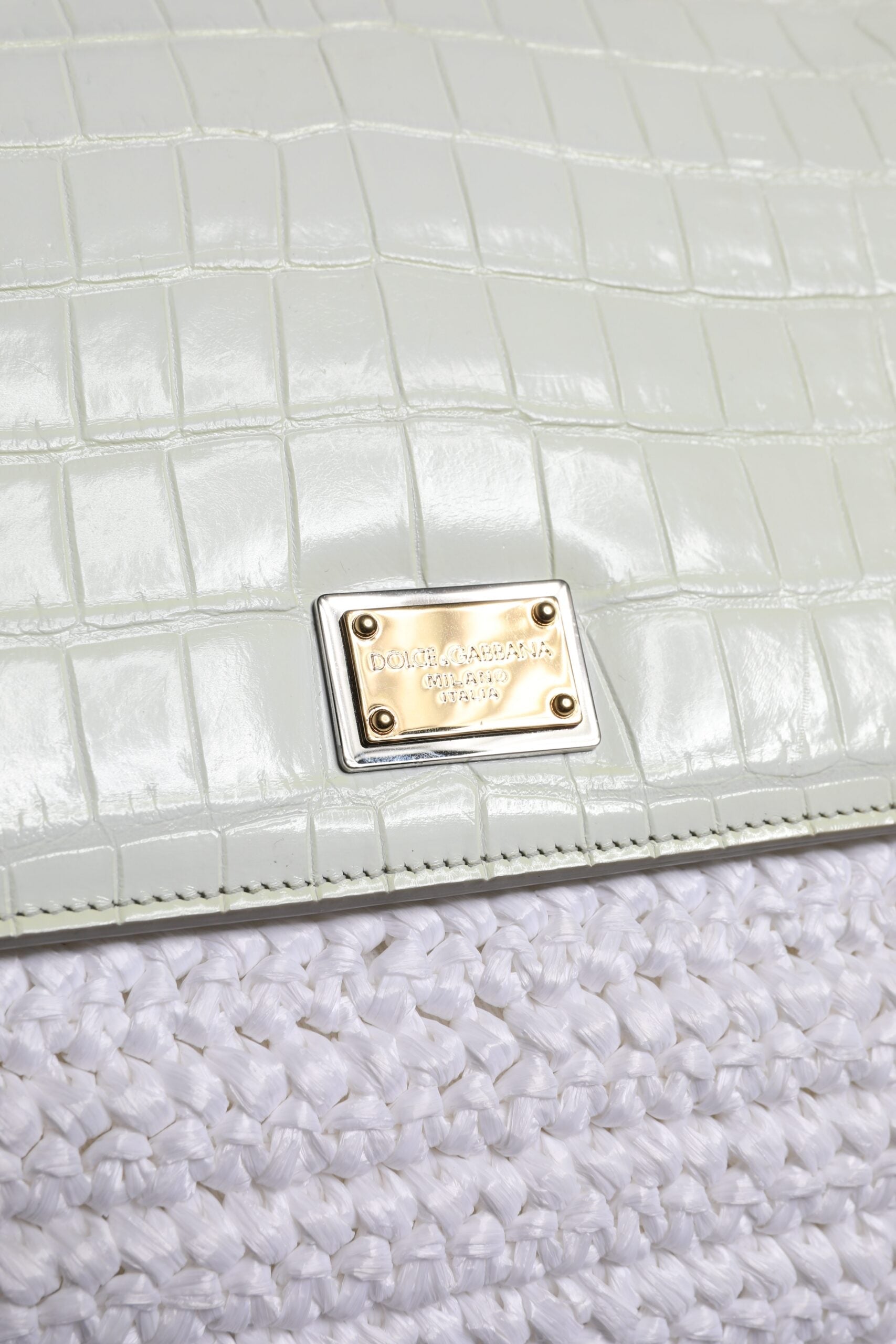 Dolce & Gabbana White Rafia Leather Top Handle Crossbody Bag II Dolce & Gabbana