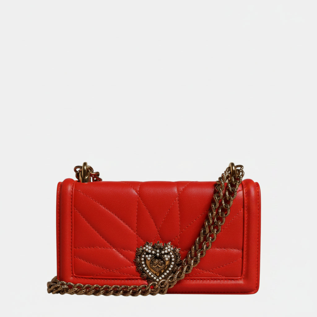Dolce & Gabbana Red Quilted Devotion Crossbody Chain Phone Cover Bag Dolce & Gabbana