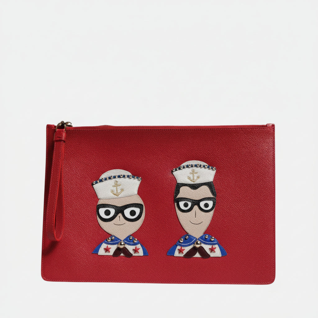 Dolce & Gabbana Red #DGFamily Embellished Leather Clutch Bag Dolce & Gabbana