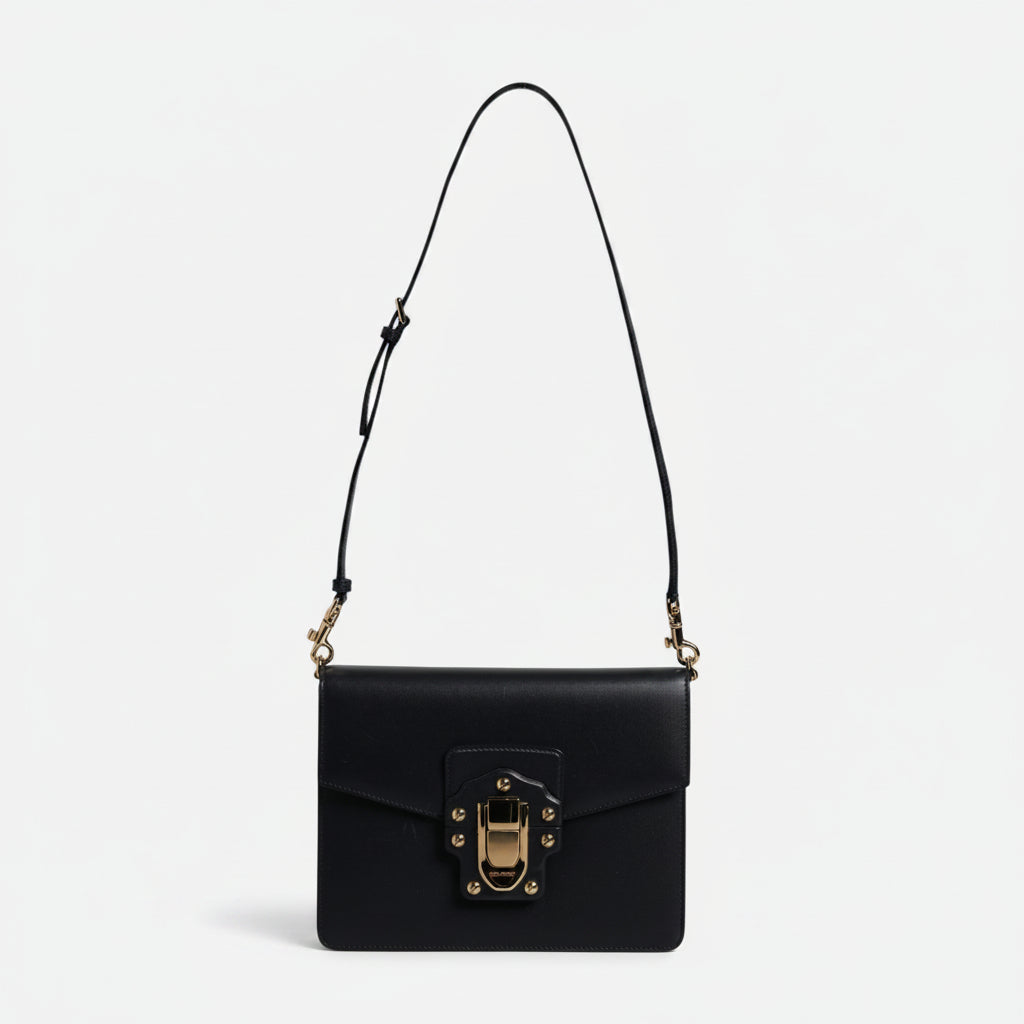 Dolce & Gabbana Black Calfskin Leather Shoulder Strap Bag Dolce & Gabbana