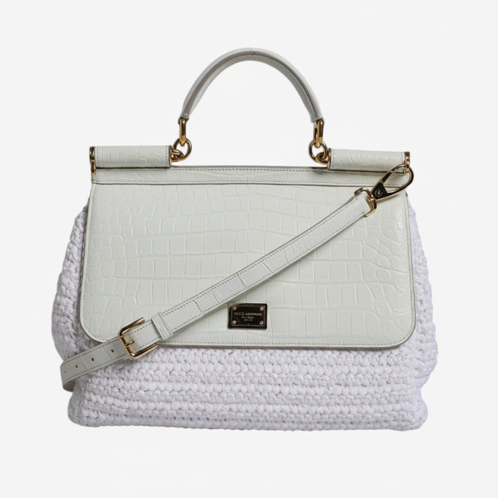 Dolce & Gabbana White Rafia Leather Top Handle Crossbody Bag Dolce & Gabbana