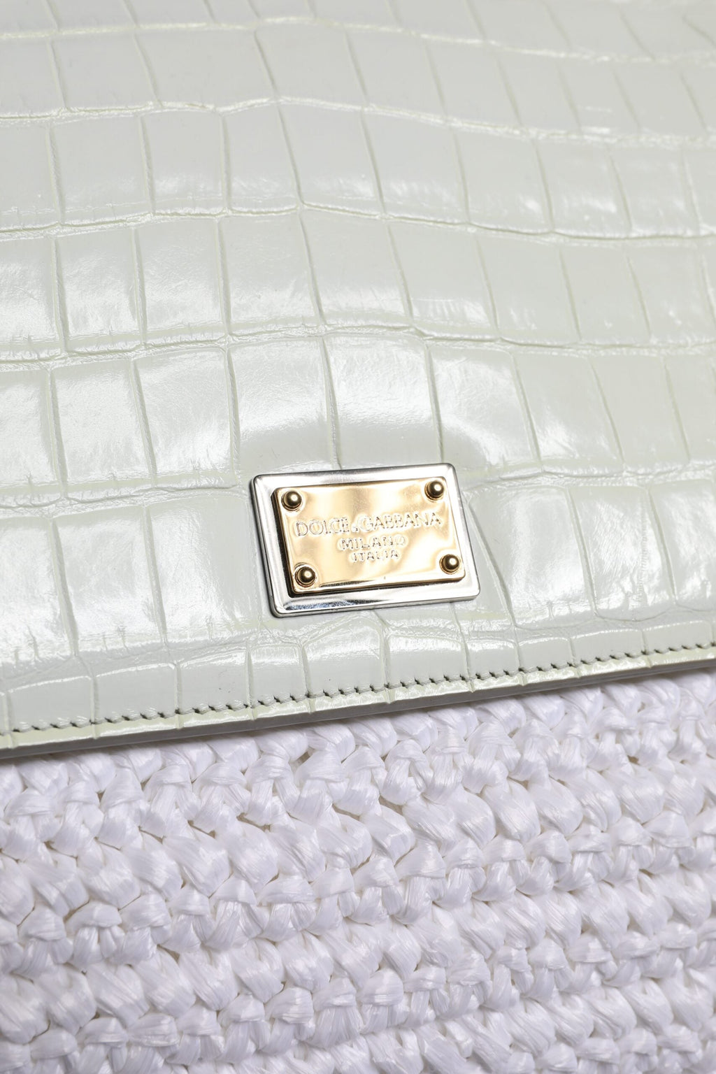 Dolce & Gabbana White Rafia Leather Top Handle Crossbody Bag Dolce & Gabbana
