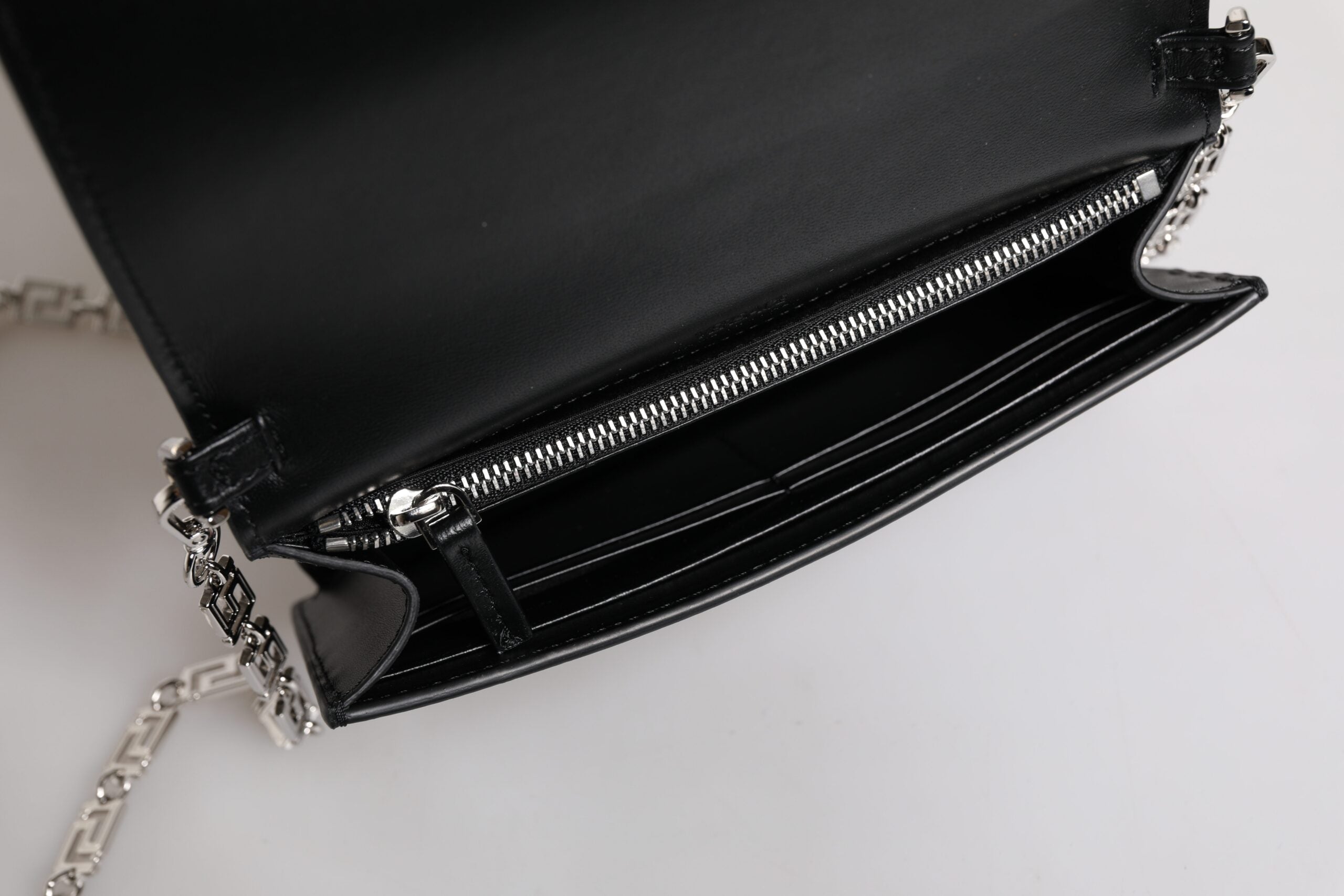 Versace Black Calfskin Leather Chain Strap Shoulder Crossbody Bag Versace