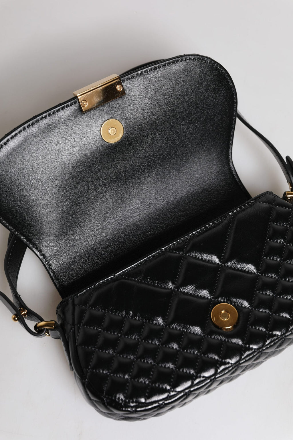 Versace Black Calf Leather Quilted Shoulder Strap Bag Versace