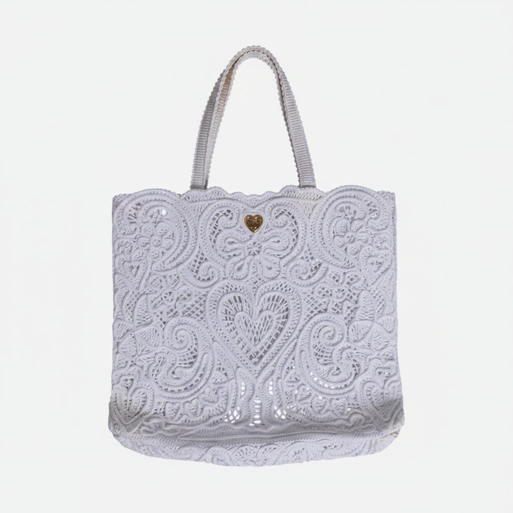 Dolce & Gabbana White Cordonetto Lace Beatrice Tote Shopping Bag Dolce & Gabbana