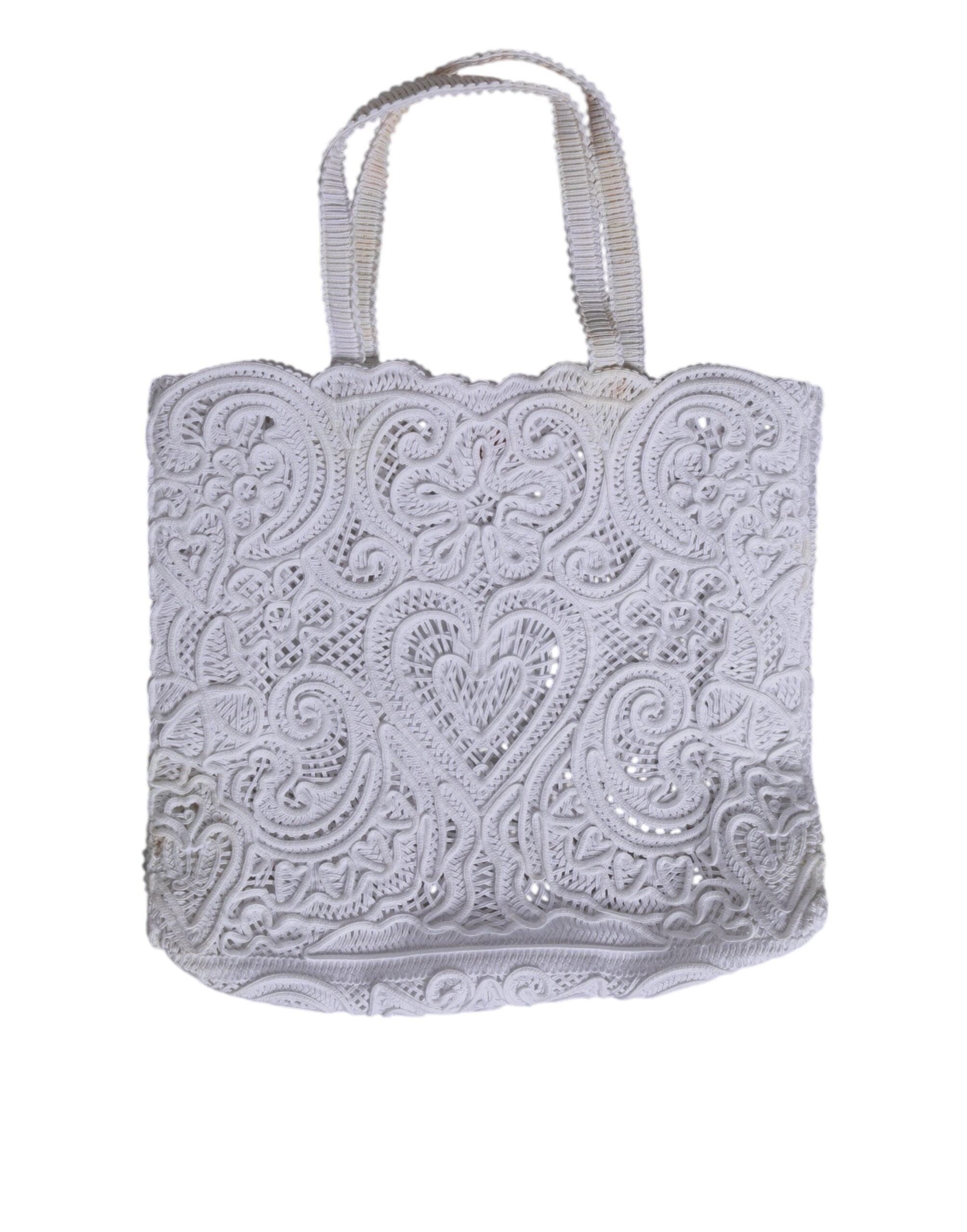 Dolce & Gabbana White Cordonetto Lace Beatrice Tote Shopping Bag Dolce & Gabbana