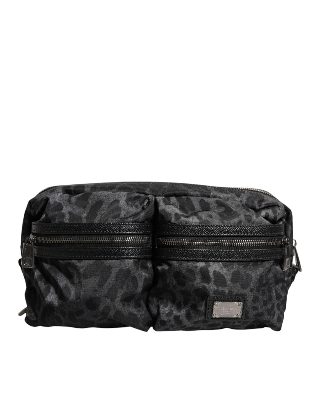 Dolce & Gabbana Black Gray DG Logo Belt Bag with Leopard Detail Dolce & Gabbana