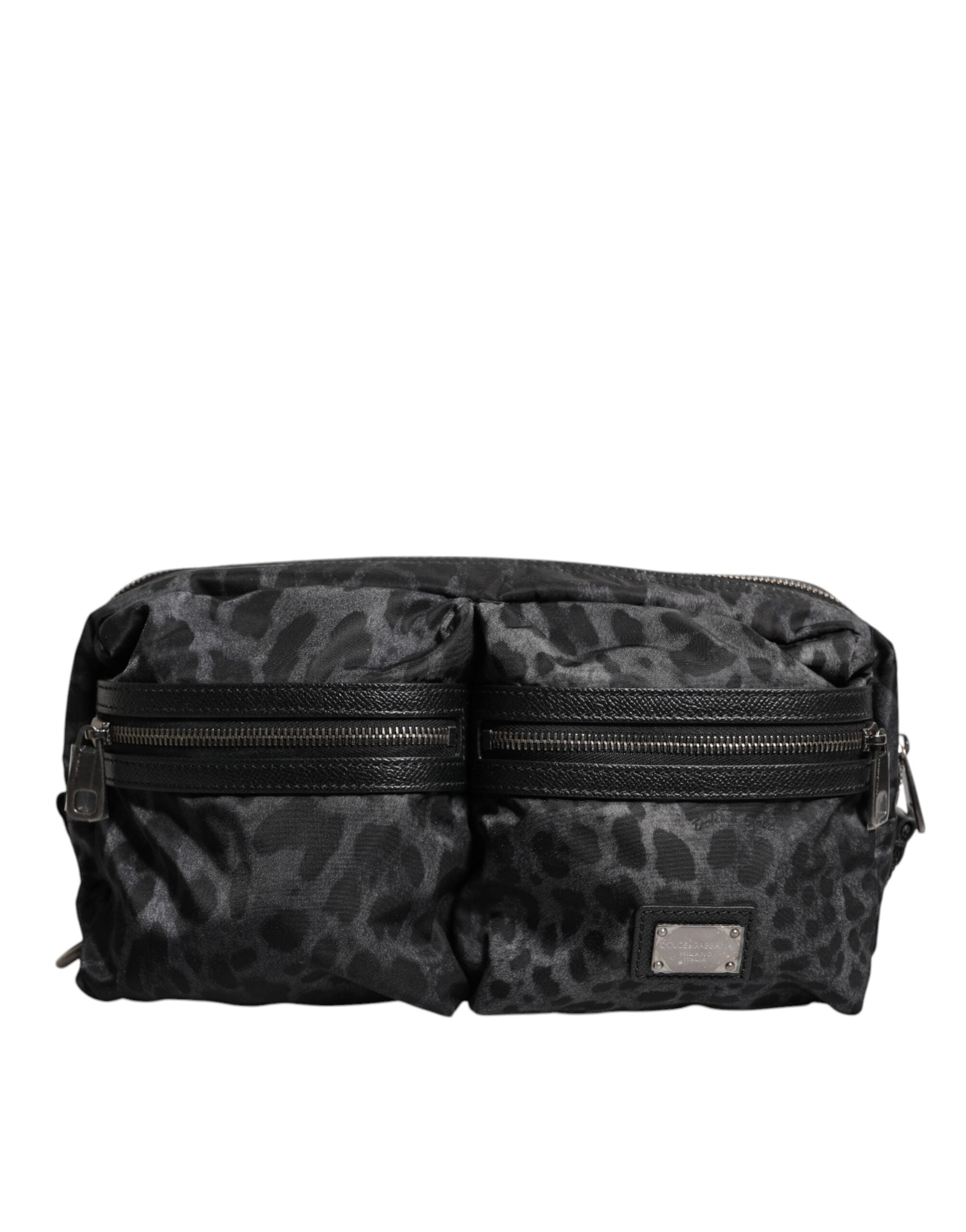 Dolce & Gabbana Black Gray DG Logo Belt Bag with Leopard Detail Dolce & Gabbana