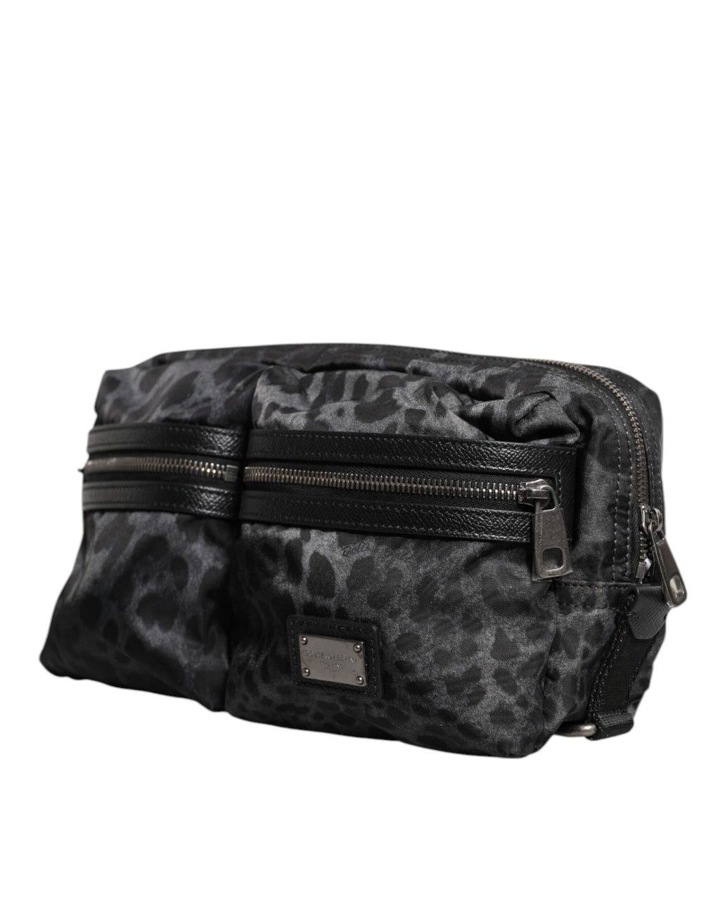 Dolce & Gabbana Black Gray DG Logo Belt Bag with Leopard Detail Dolce & Gabbana
