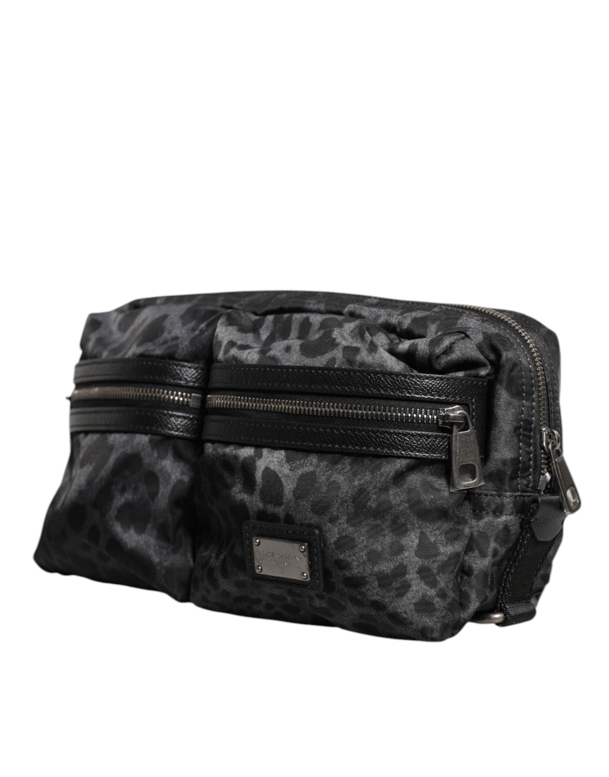 Dolce & Gabbana Black Gray DG Logo Belt Bag with Leopard Detail Dolce & Gabbana