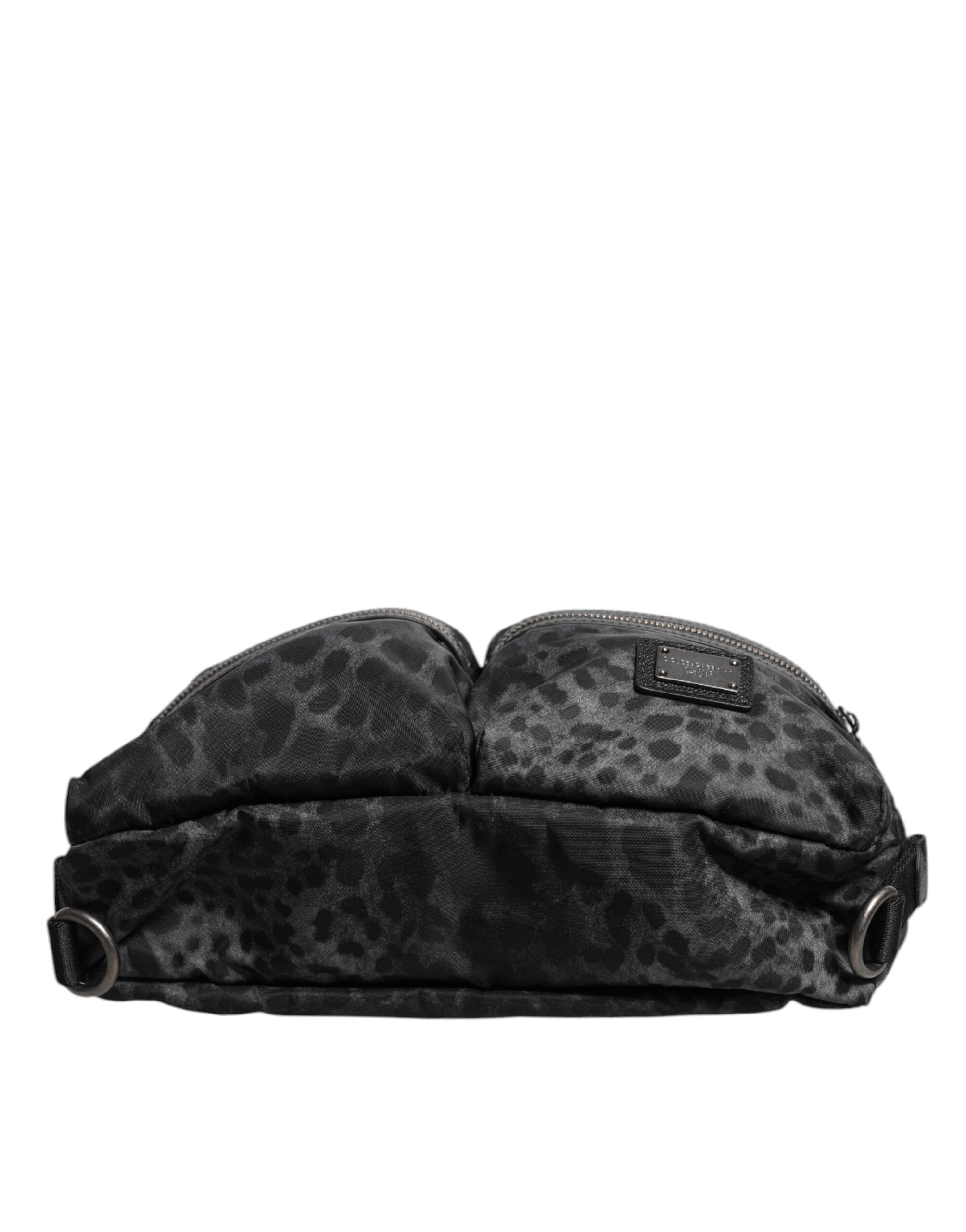 Dolce & Gabbana Black Gray DG Logo Belt Bag with Leopard Detail Dolce & Gabbana