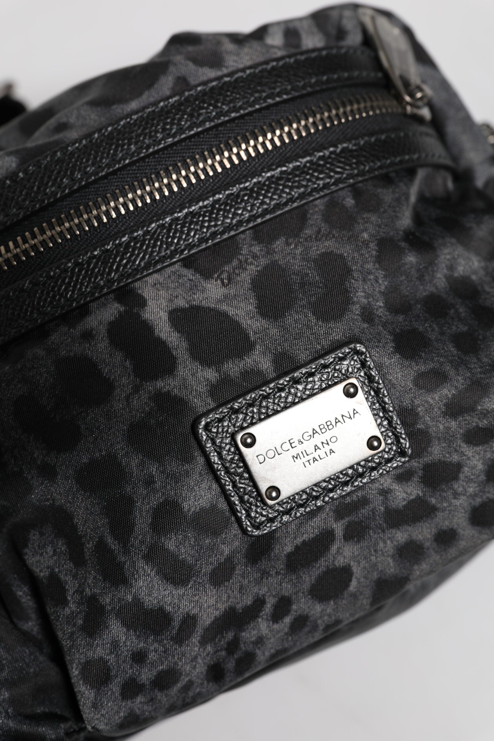 Dolce & Gabbana Black Gray DG Logo Belt Bag with Leopard Detail Dolce & Gabbana