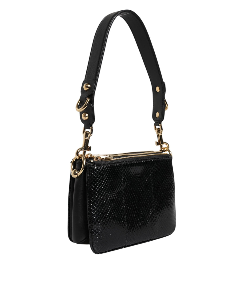 Dolce & Gabbana Black Exotic Leather Gold Hardware Shoulder Clutch Bag Dolce & Gabbana