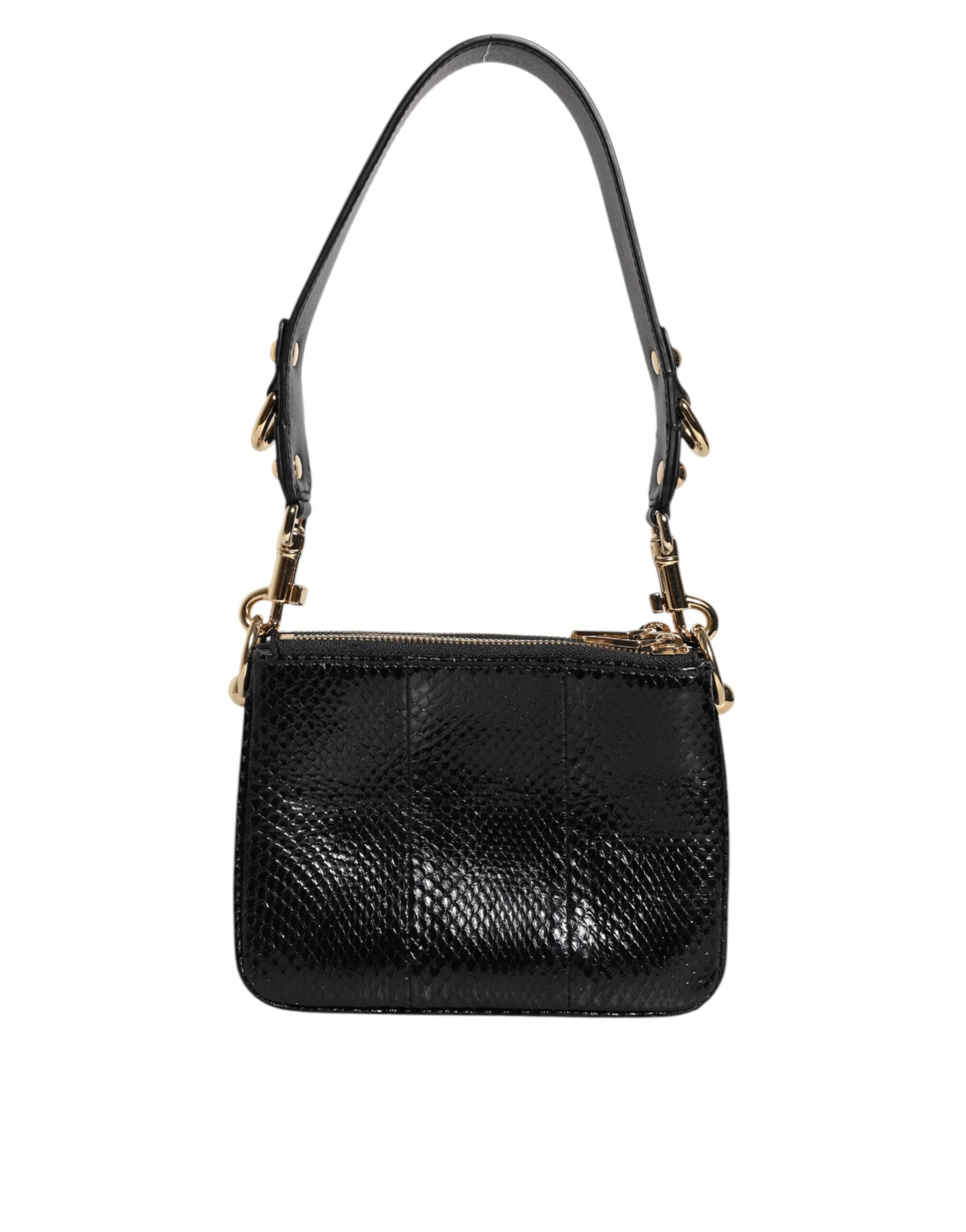 Dolce & Gabbana Black Exotic Leather Gold Hardware Shoulder Clutch Bag Dolce & Gabbana