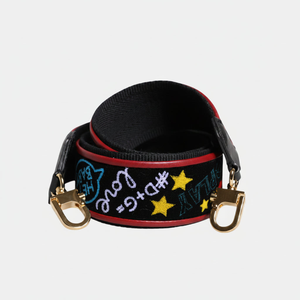 Dolce & Gabbana Black Cotton Printed Bag Shoulder Strap Dolce & Gabbana
