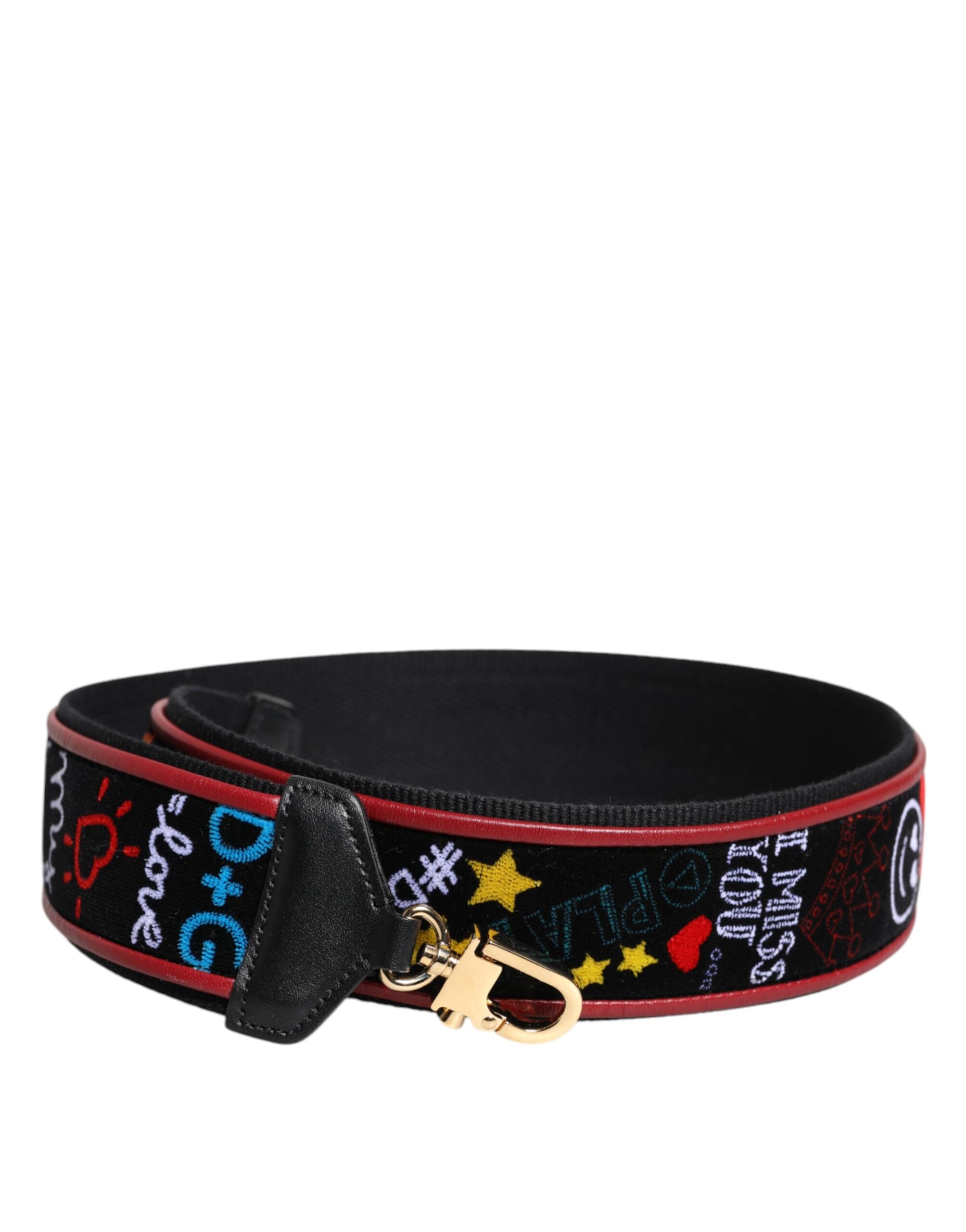 Dolce & Gabbana Black Cotton Printed Bag Shoulder Strap Dolce & Gabbana