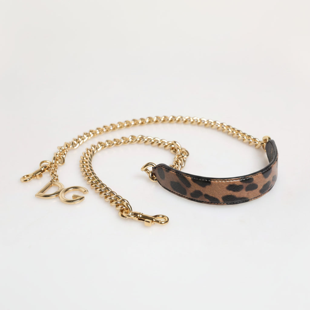 Dolce & Gabbana Brown Leopard Gold Brass Chain Accessory Shoulder Strap Dolce & Gabbana