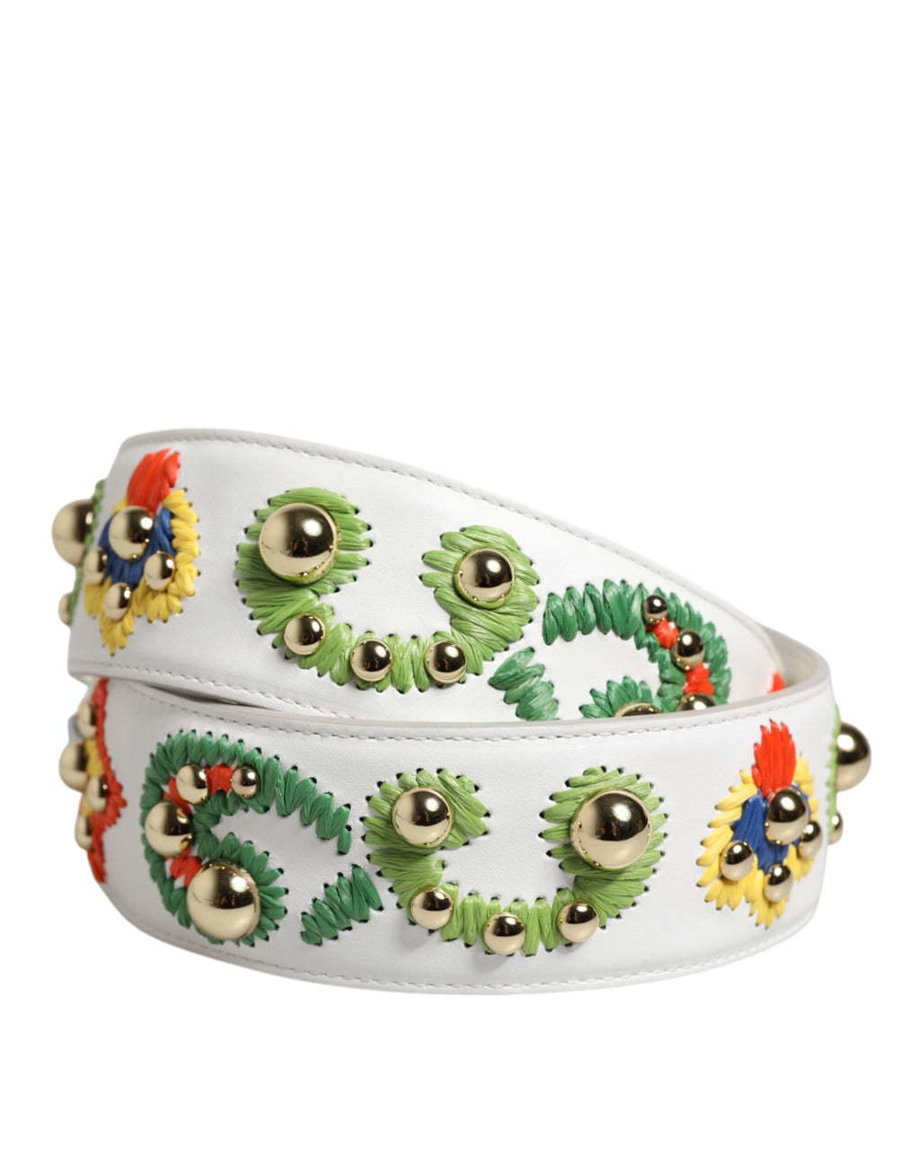 Dolce & Gabbana White Calfskin Raffia Embroidered Patchwork Shoulder Strap Dolce & Gabbana