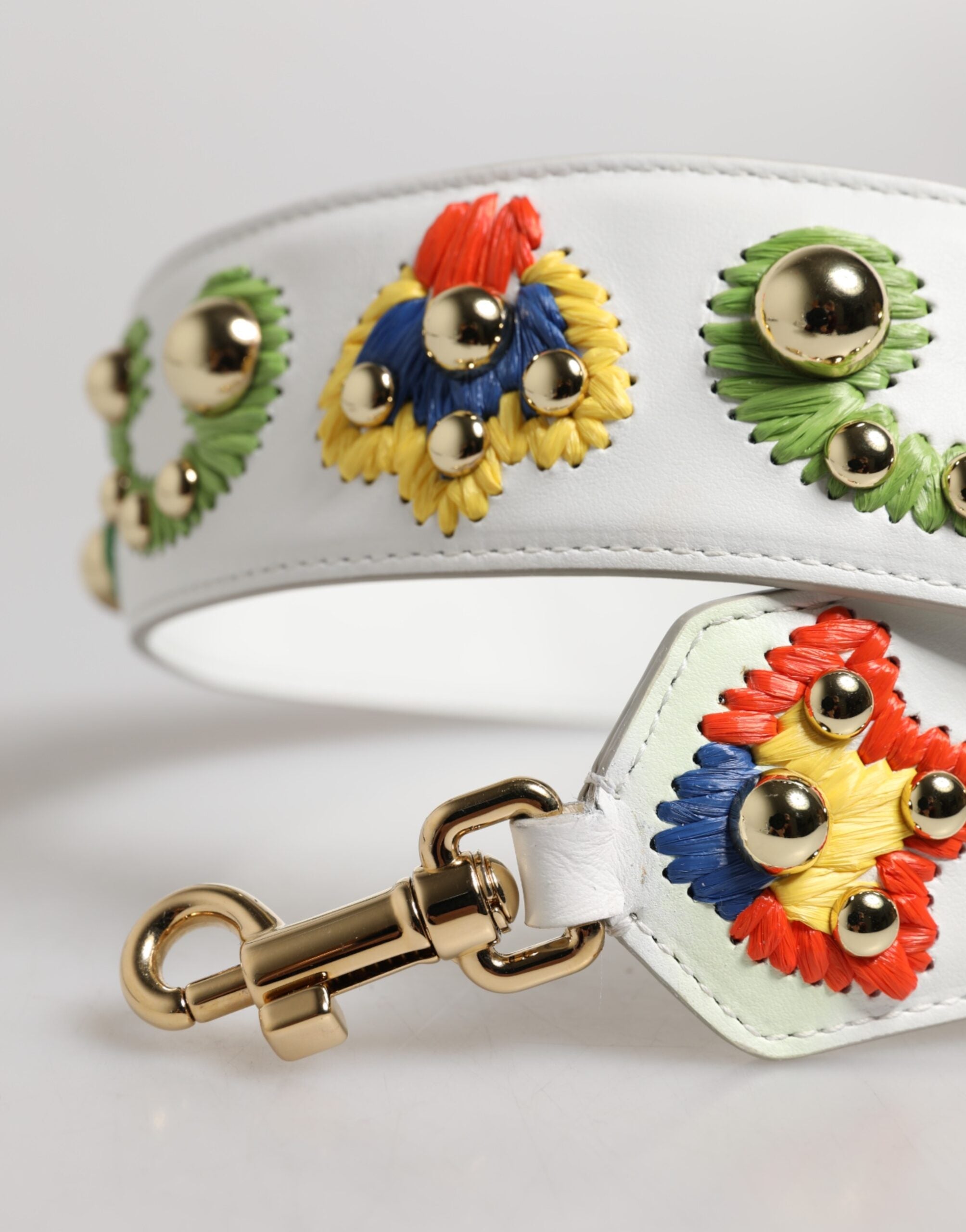 Dolce & Gabbana White Calfskin Raffia Embroidered Patchwork Shoulder Strap Dolce & Gabbana
