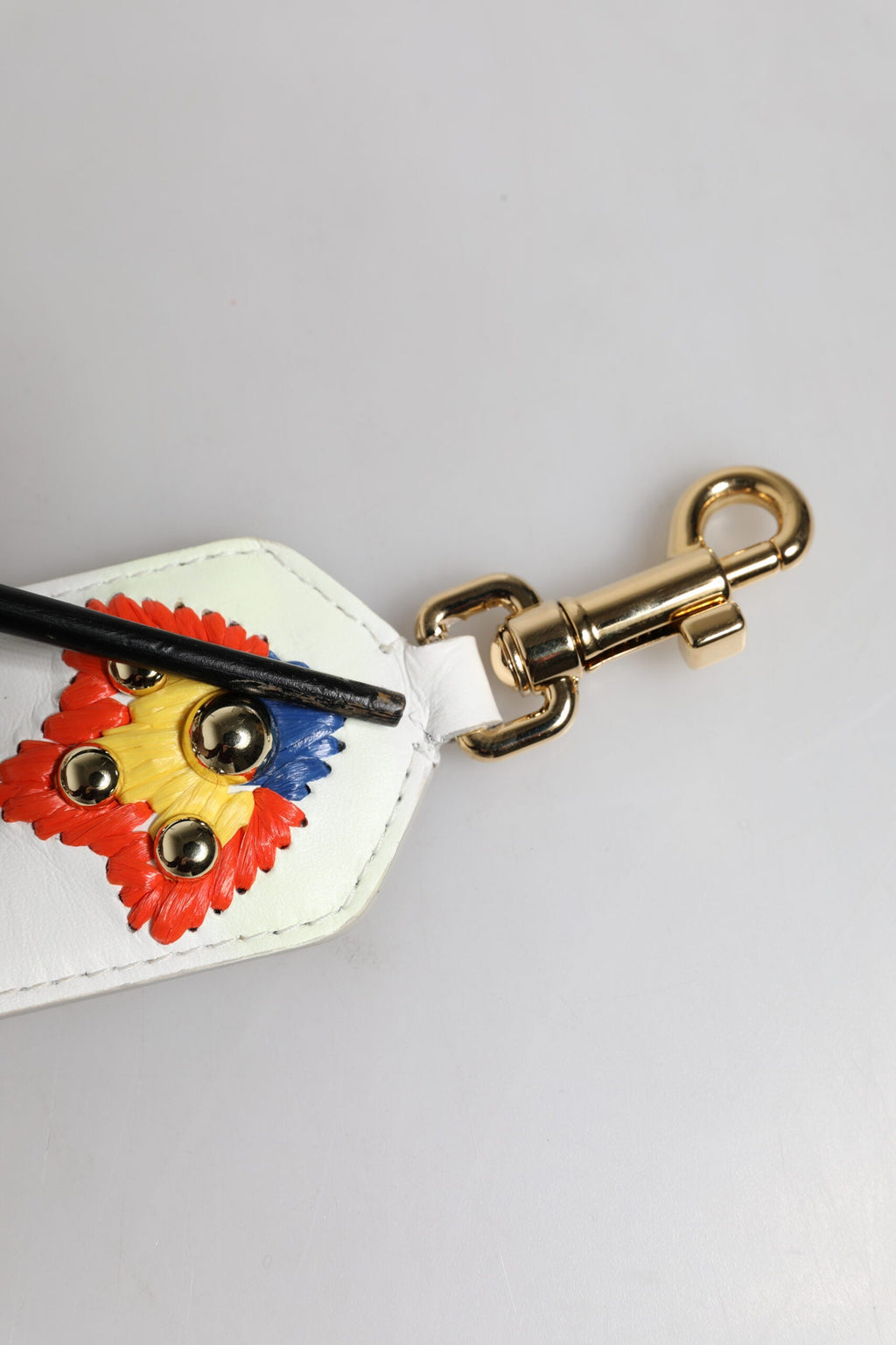 Dolce & Gabbana White Calfskin Raffia Embroidered Patchwork Shoulder Strap Dolce & Gabbana