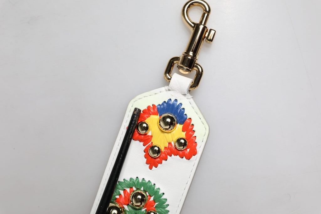 Dolce & Gabbana White Calfskin Raffia Embroidered Patchwork Shoulder Strap Dolce & Gabbana