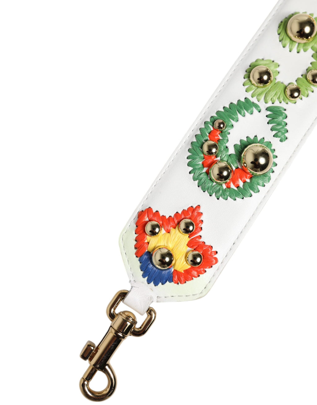 Dolce & Gabbana White Calfskin Raffia Embroidered Patchwork Shoulder Strap Dolce & Gabbana