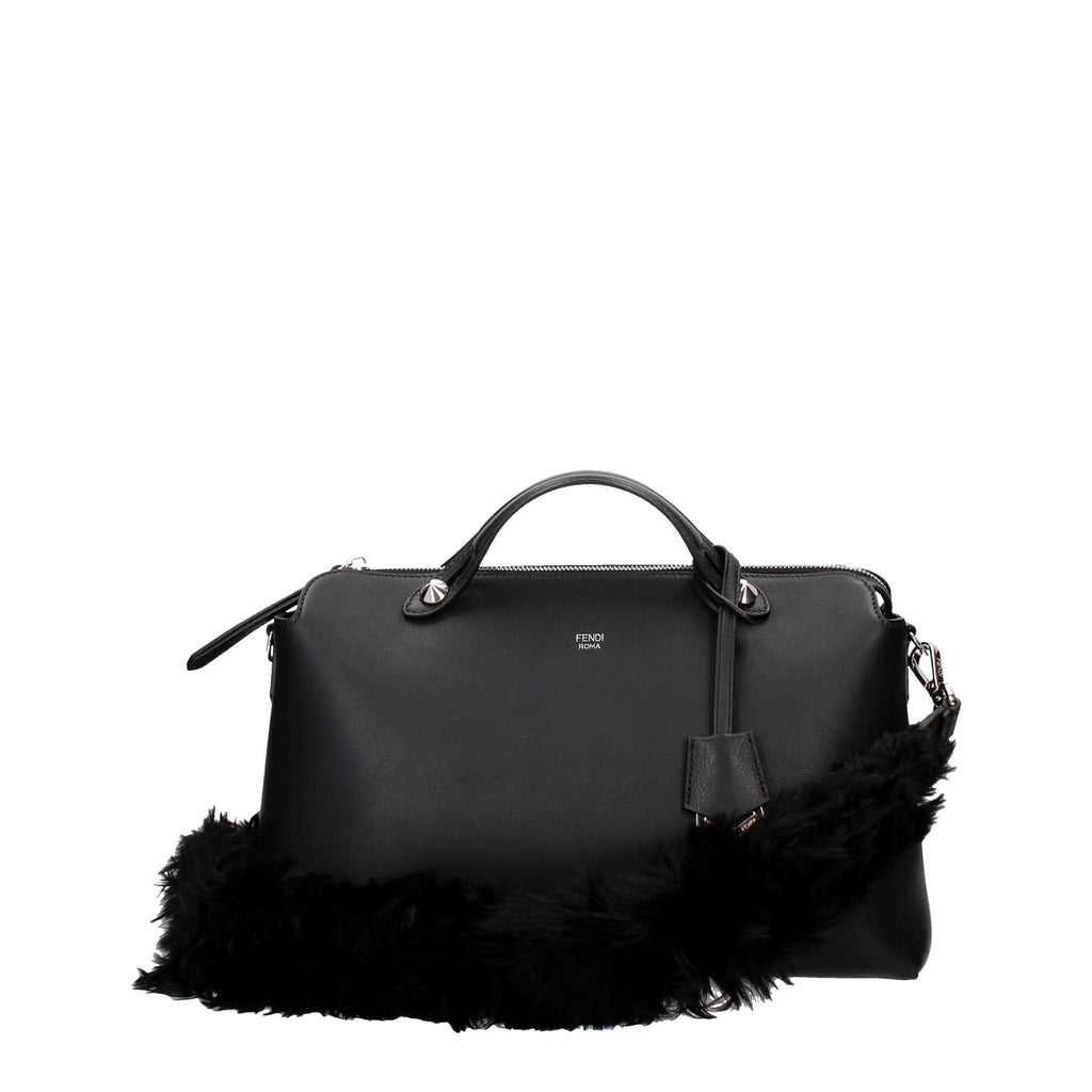 Fendi Black Leather Alpaca Logo Bag Shoulder Strap Fendi