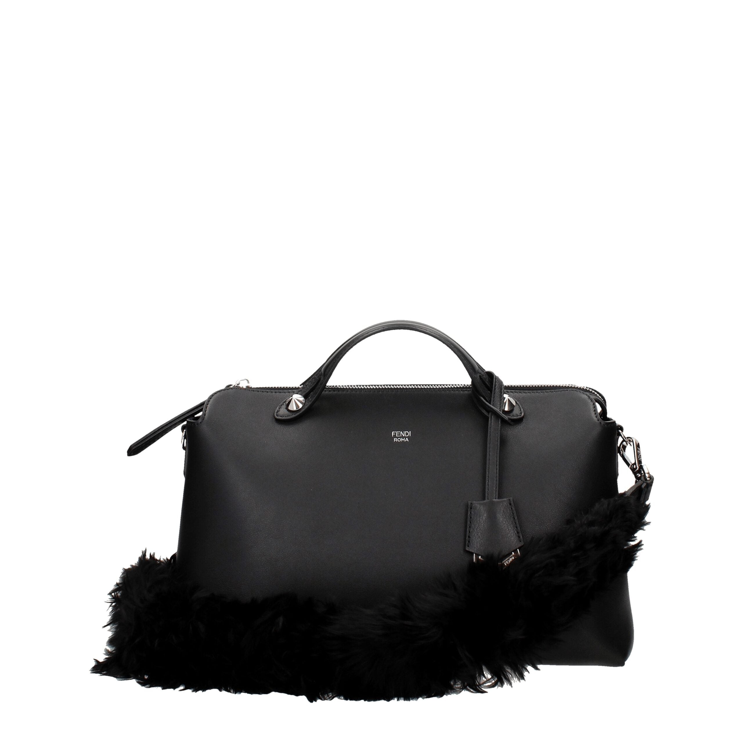 Fendi Black Leather Alpaca Logo Bag Shoulder Strap Fendi