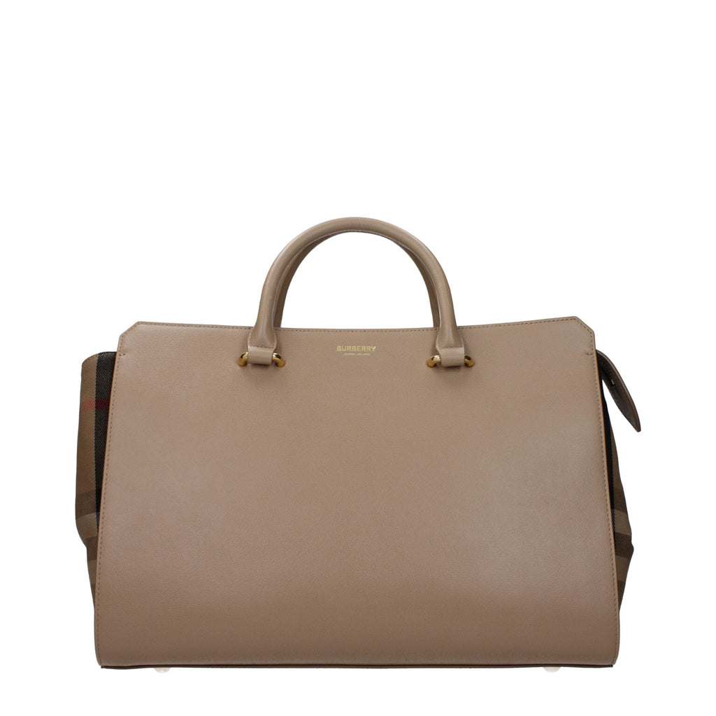 Burberry Chestnut Beige Check Leather Medium Handbag Burberry