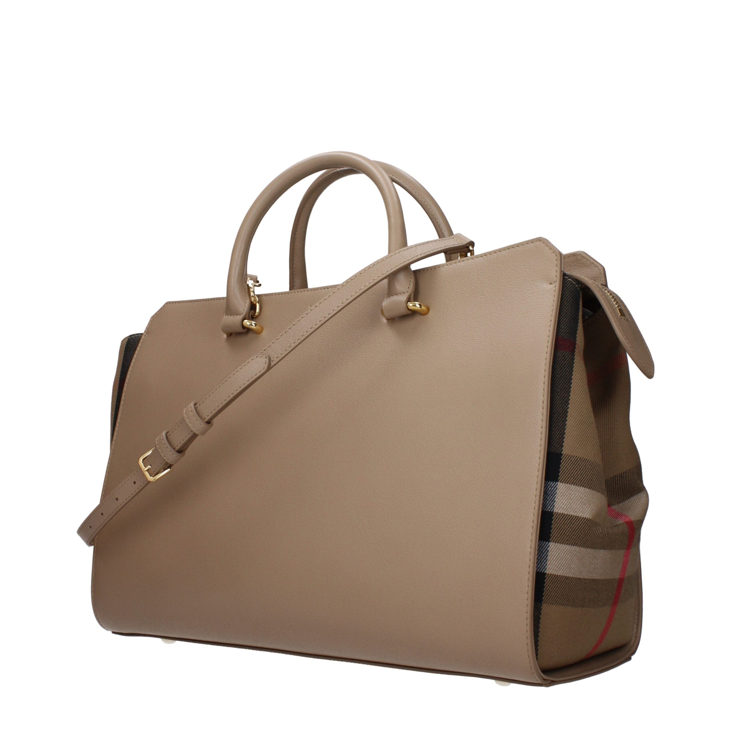 Burberry Chestnut Beige Check Leather Medium Handbag Burberry