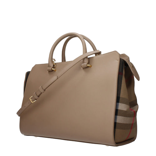 Burberry Chestnut Beige Check Leather Medium Handbag Burberry