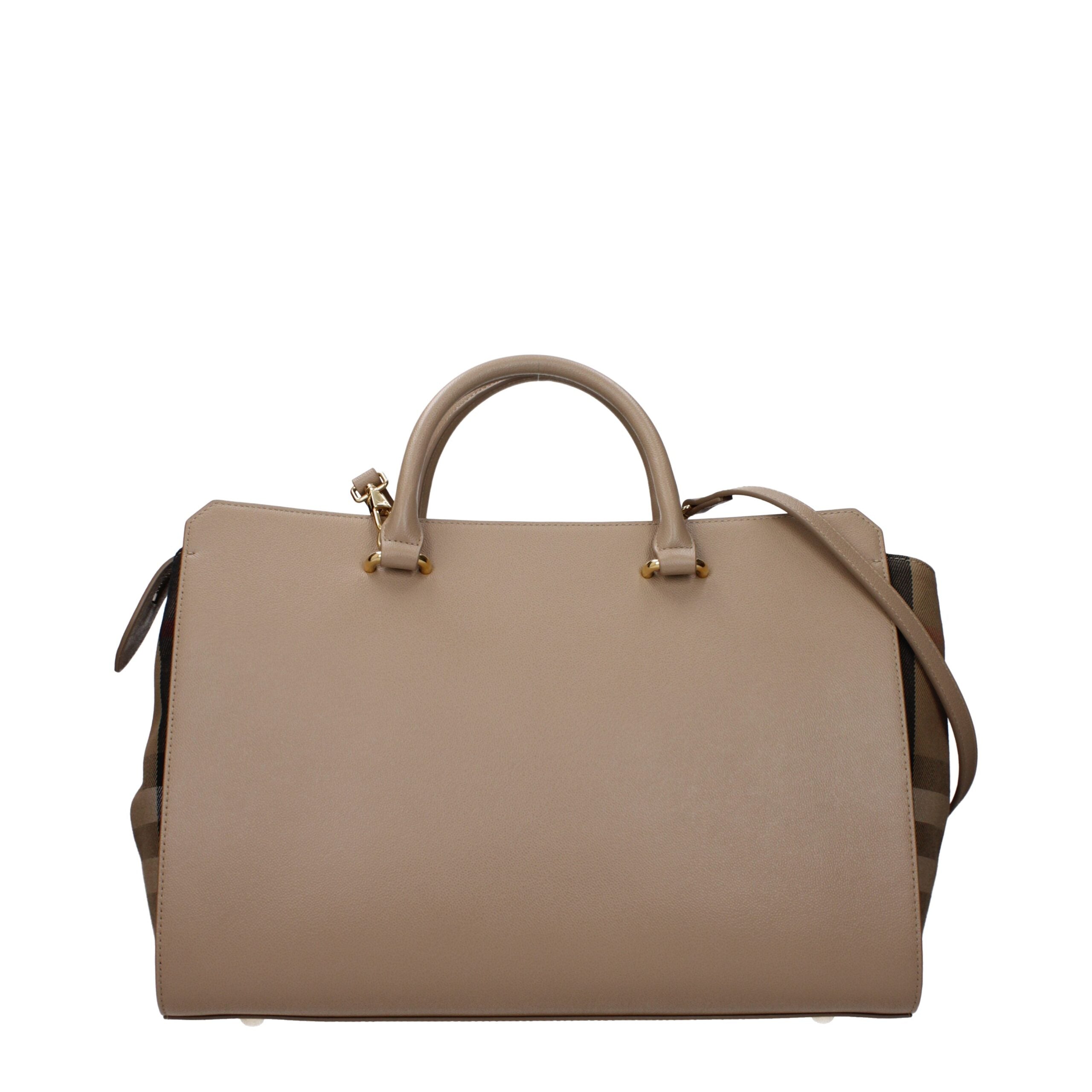 Burberry Chestnut Beige Check Leather Medium Handbag Burberry