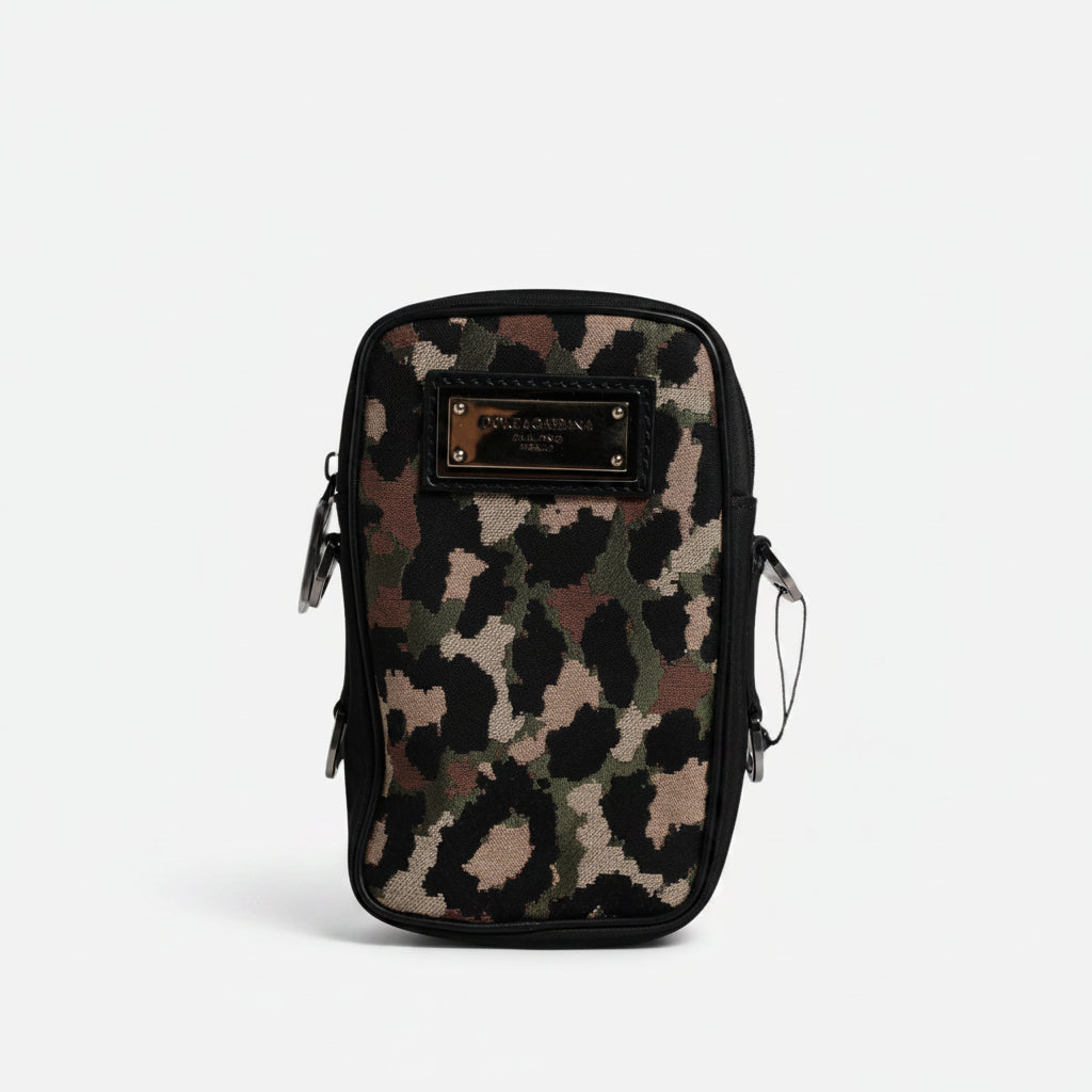 Dolce & Gabbana Multicolor Leopard Jacquard Logo Plaque Neck Strap Bag Dolce & Gabbana