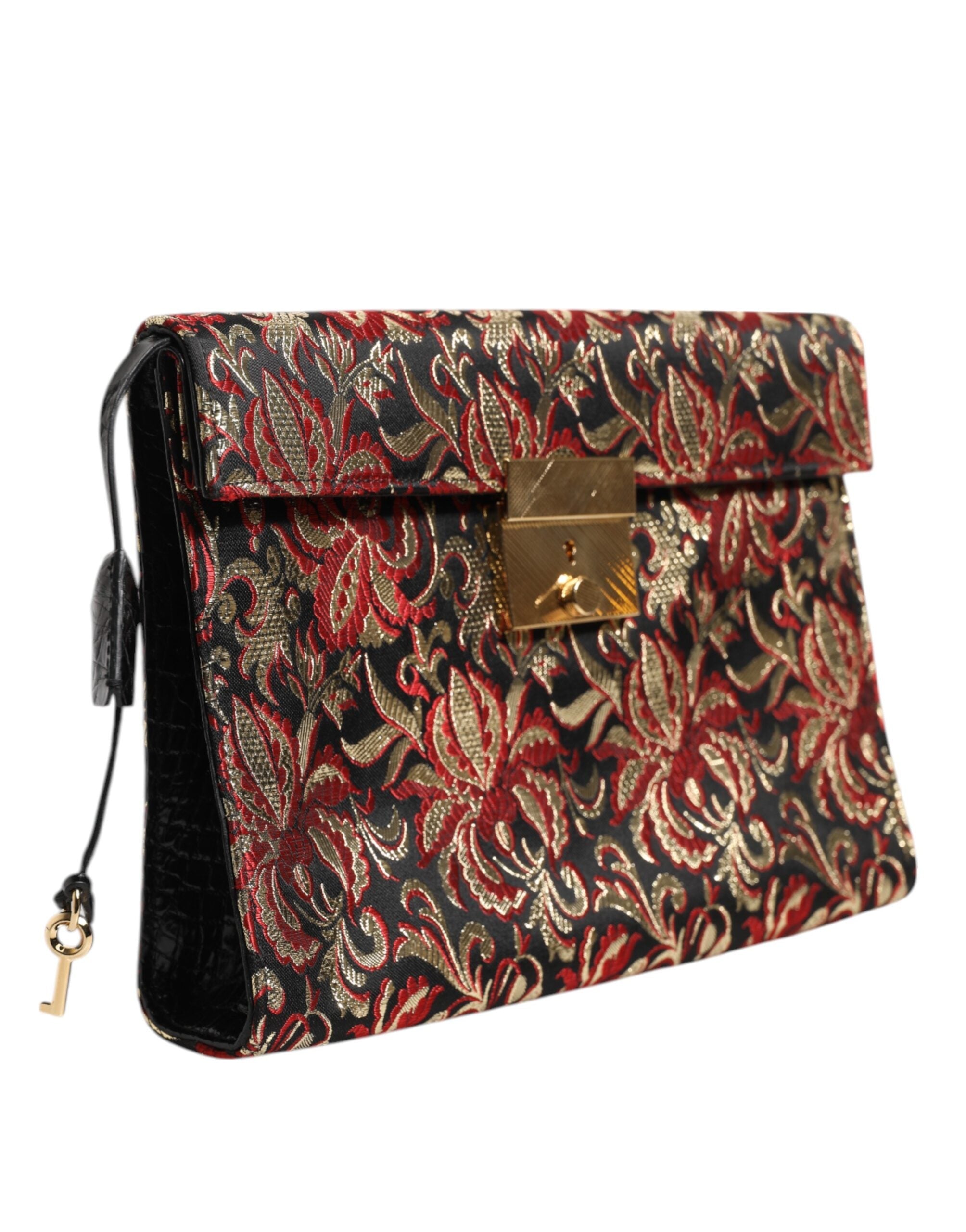 Dolce & Gabbana Multicolor Jacquard Floral Leather Briefcase Clutch Bag Dolce & Gabbana