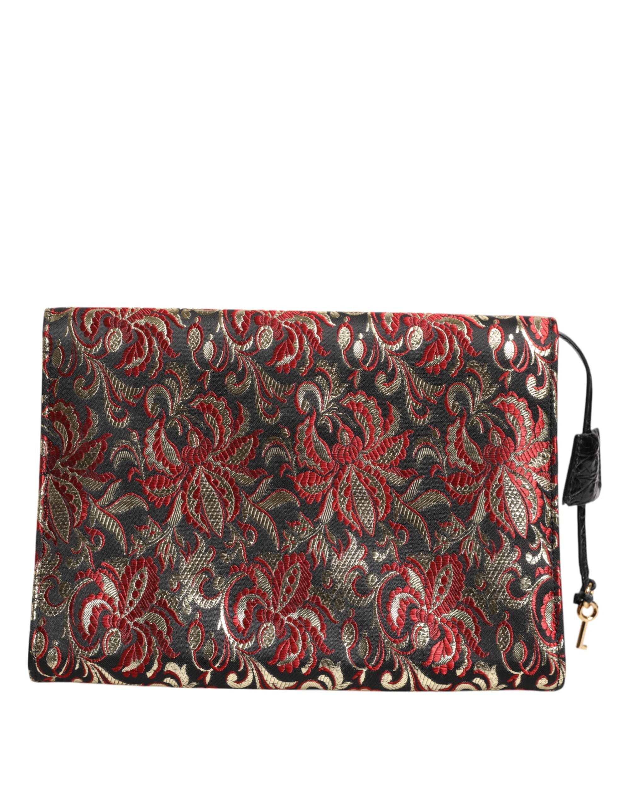 Dolce & Gabbana Multicolor Jacquard Floral Leather Briefcase Clutch Bag Dolce & Gabbana