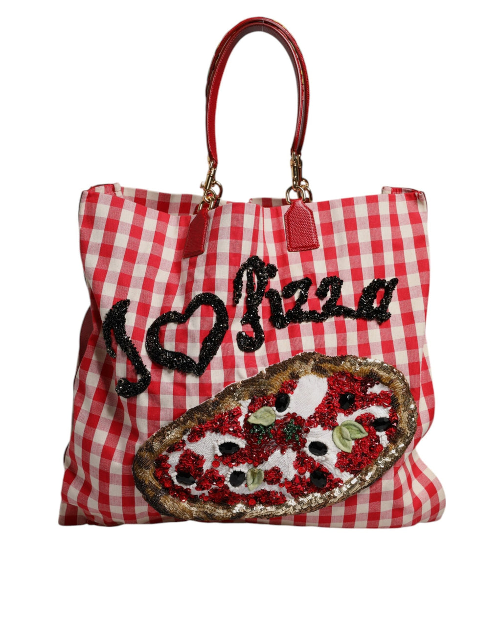 Dolce & Gabbana Red I Love Pizza Rhinestone Embellished Tote Bag Dolce & Gabbana