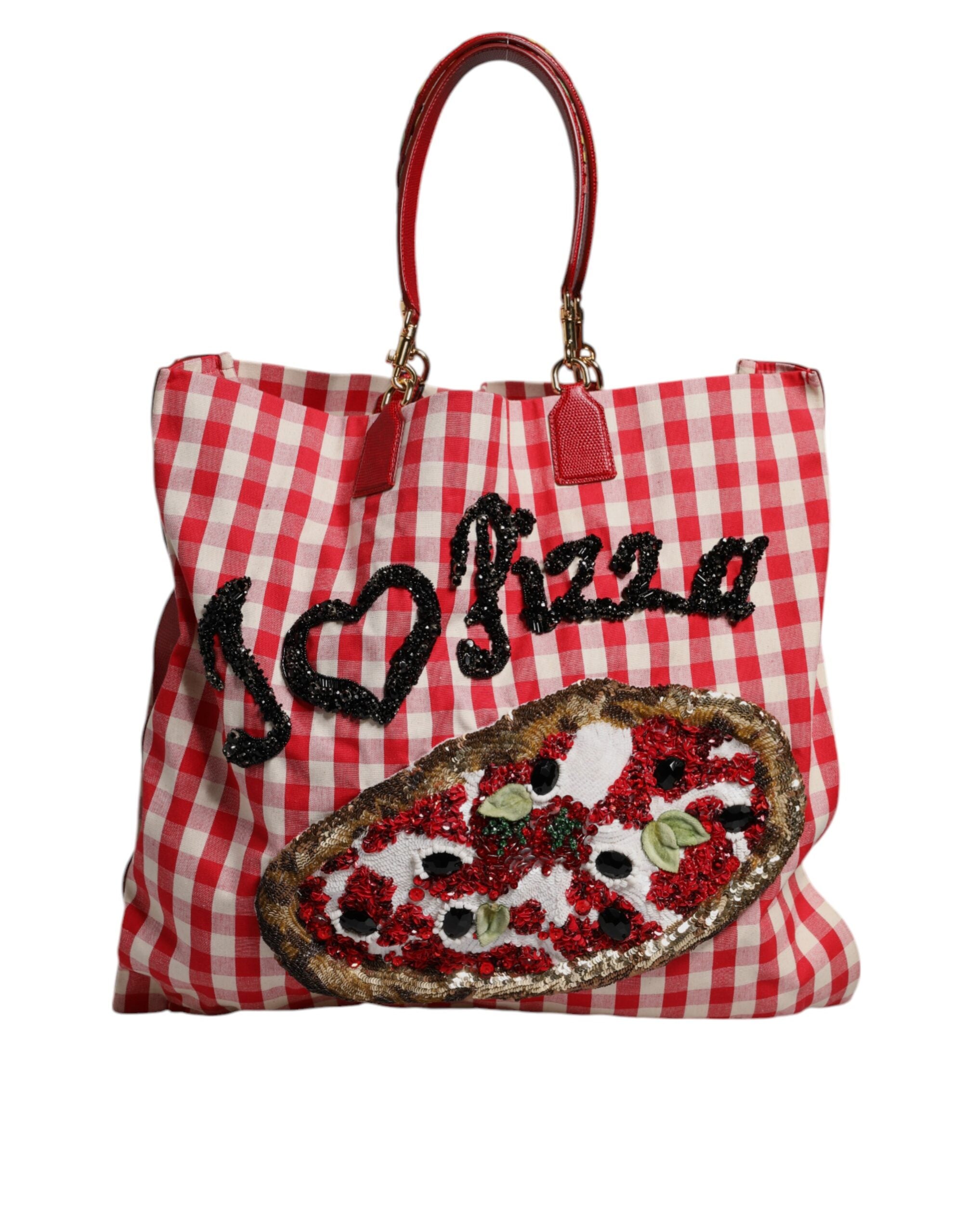 Dolce & Gabbana Red I Love Pizza Rhinestone Embellished Tote Bag Dolce & Gabbana