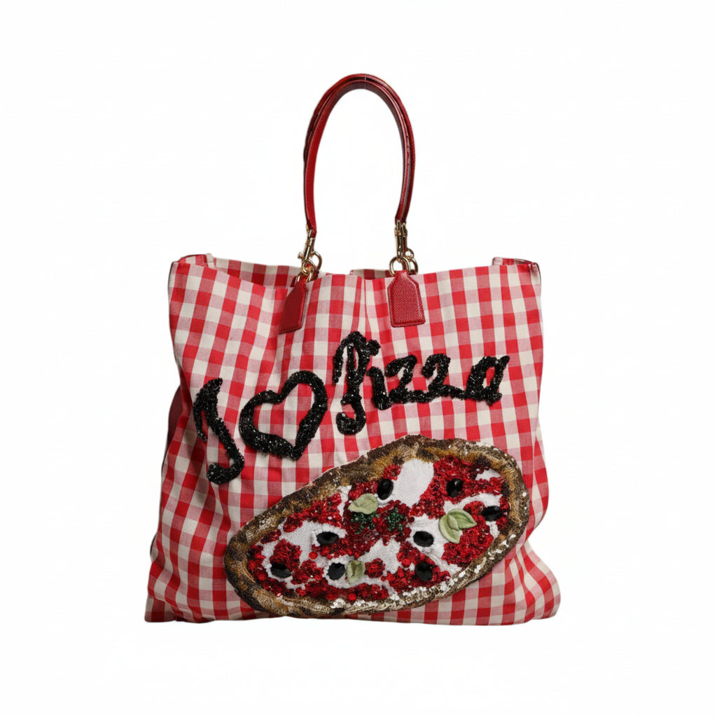 Dolce & Gabbana Red I Love Pizza Rhinestone Embellished Tote Bag Dolce & Gabbana