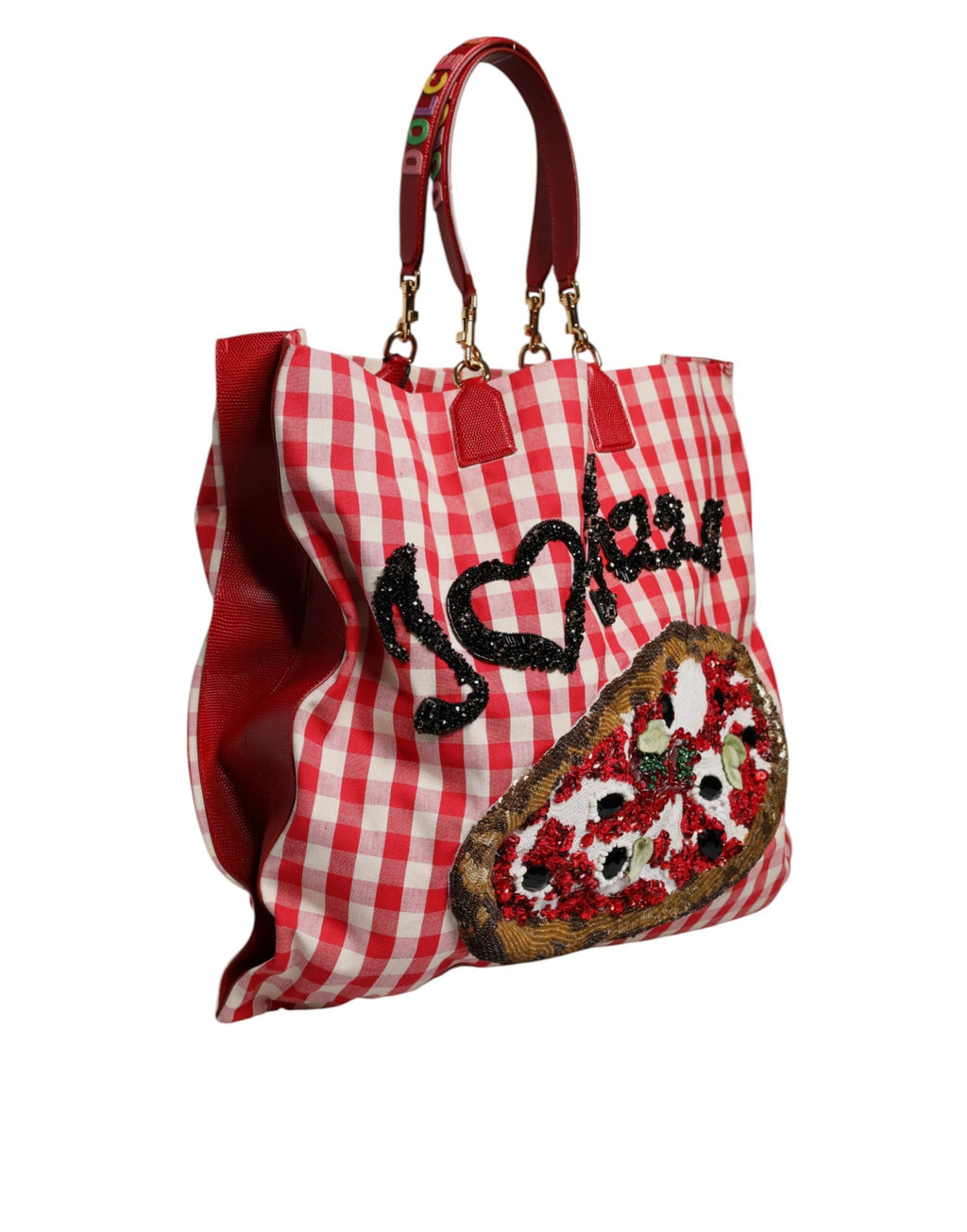 Dolce & Gabbana Red I Love Pizza Rhinestone Embellished Tote Bag Dolce & Gabbana