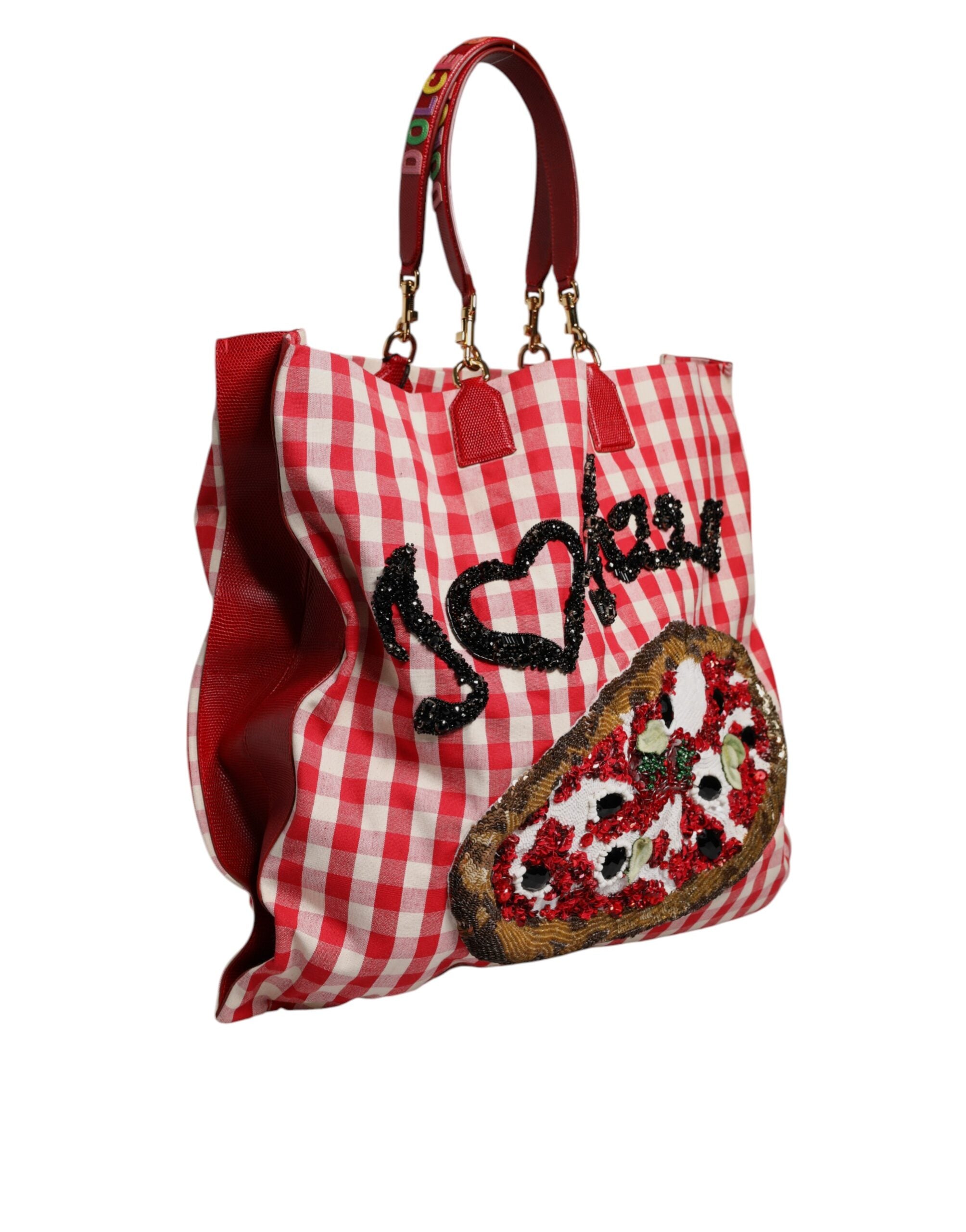 Dolce & Gabbana Red I Love Pizza Rhinestone Embellished Tote Bag Dolce & Gabbana