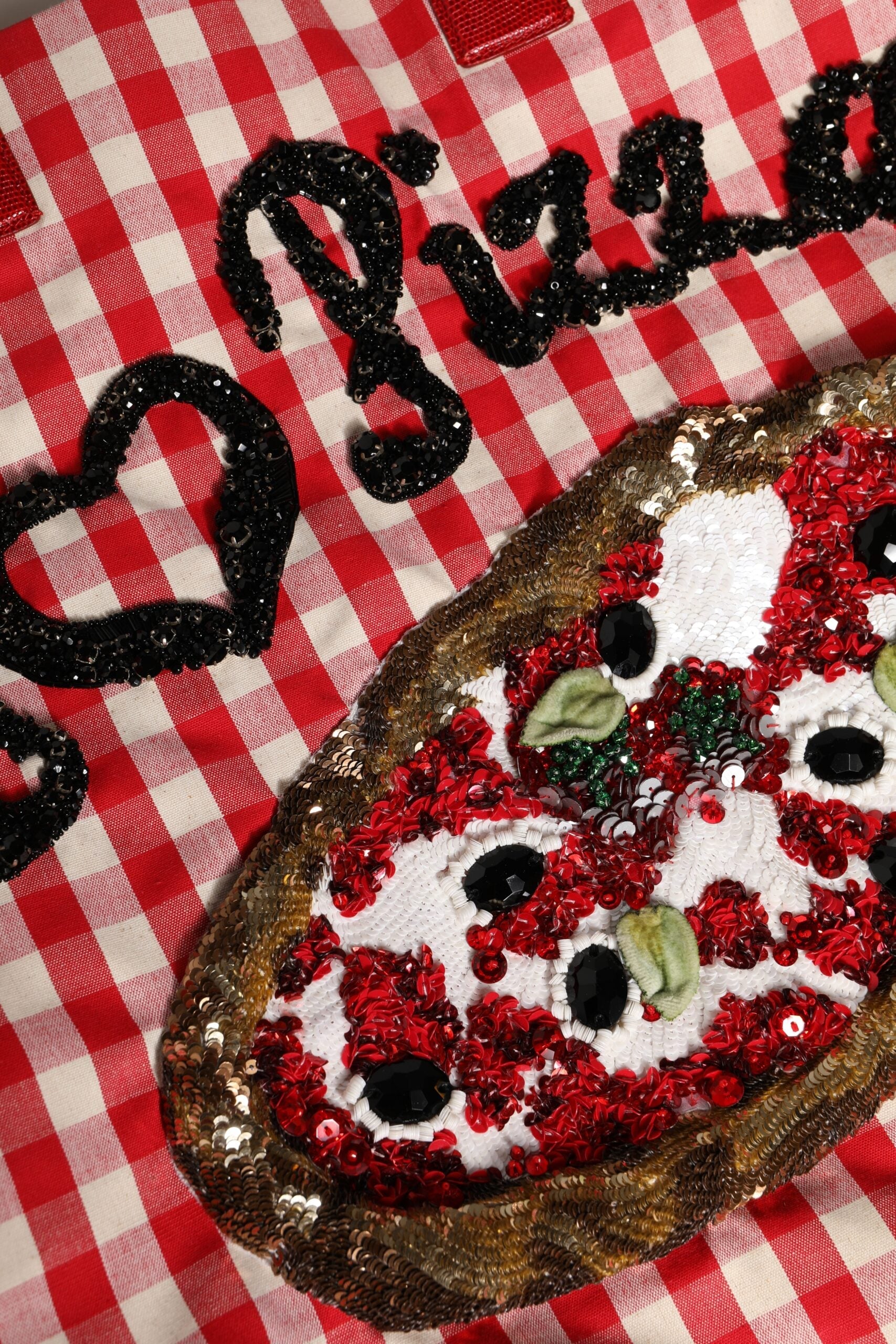 Dolce & Gabbana Red I Love Pizza Rhinestone Embellished Tote Bag Dolce & Gabbana