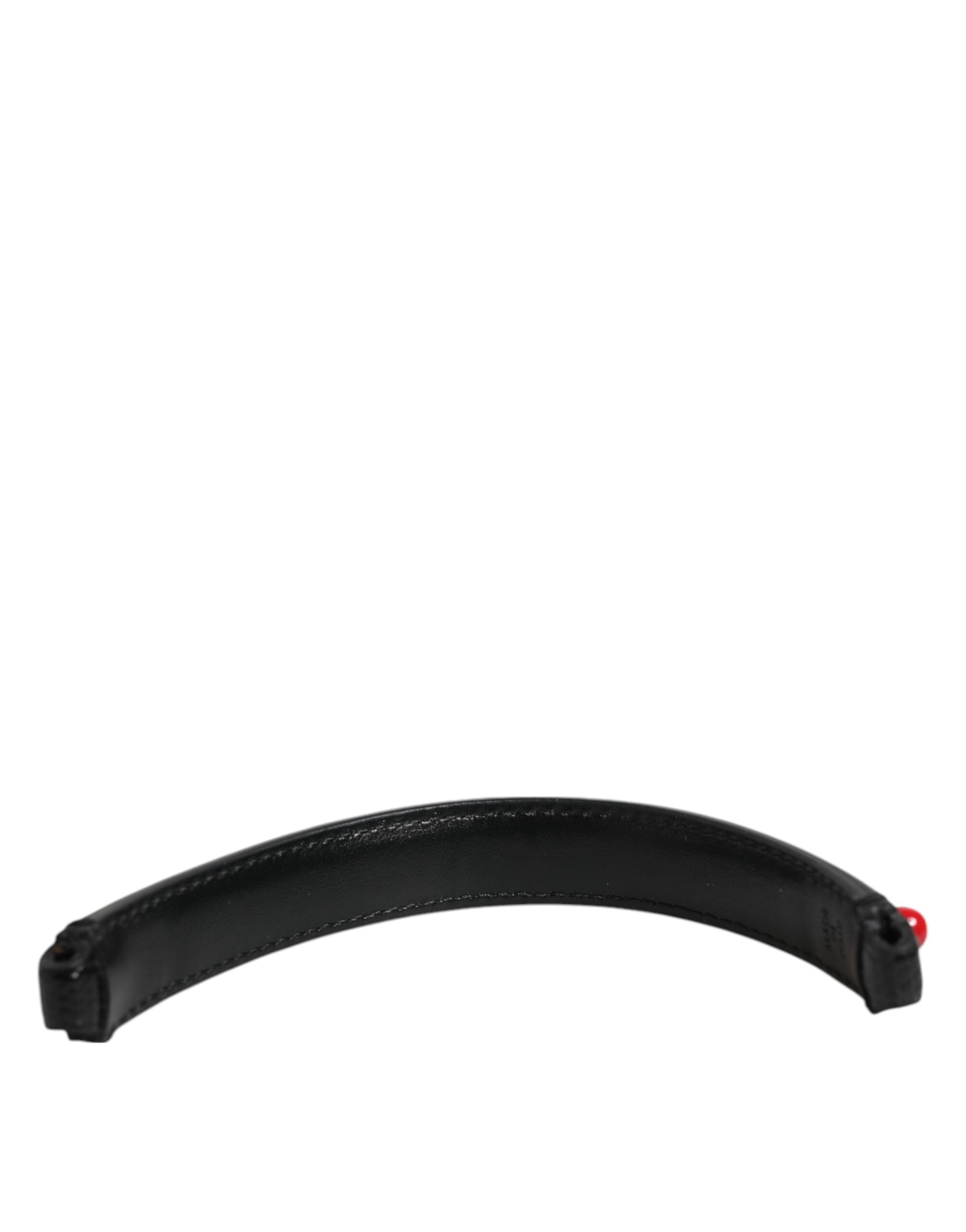 Dolce & Gabbana Black Embellished Calf Leather Shoulder Strap with Logo Dolce & Gabbana
