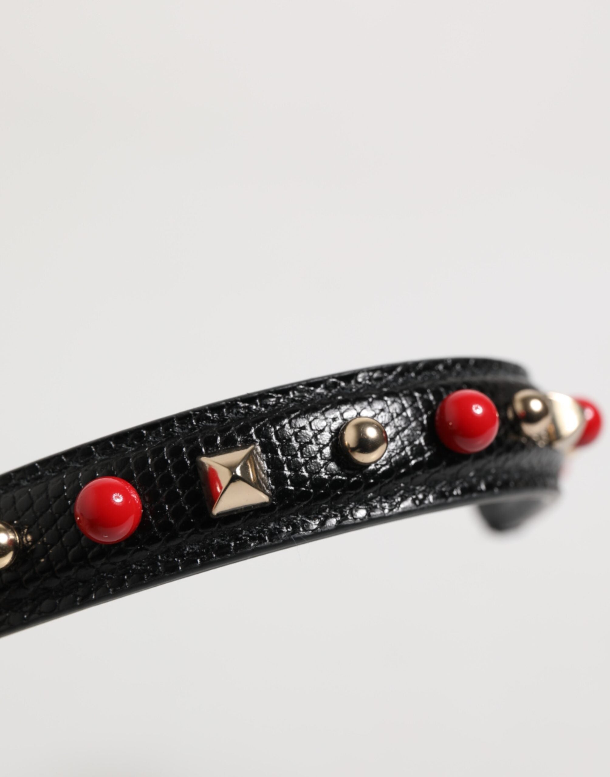 Dolce & Gabbana Black Embellished Calf Leather Shoulder Strap with Logo Dolce & Gabbana