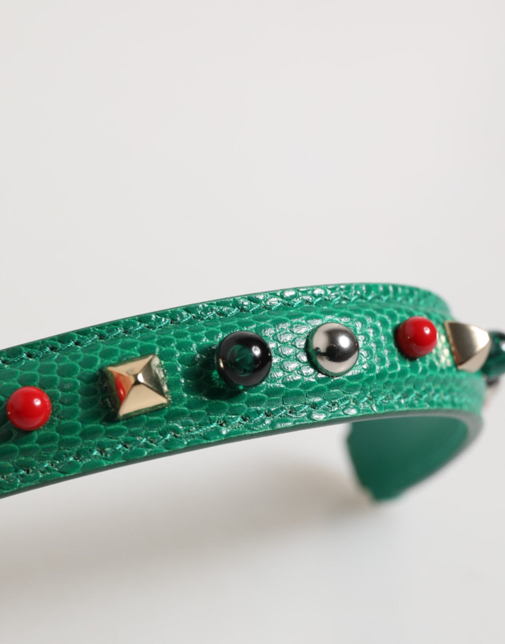 Dolce & Gabbana Green Embellished Calf Leather Shoulder Strap with Logo Dolce & Gabbana