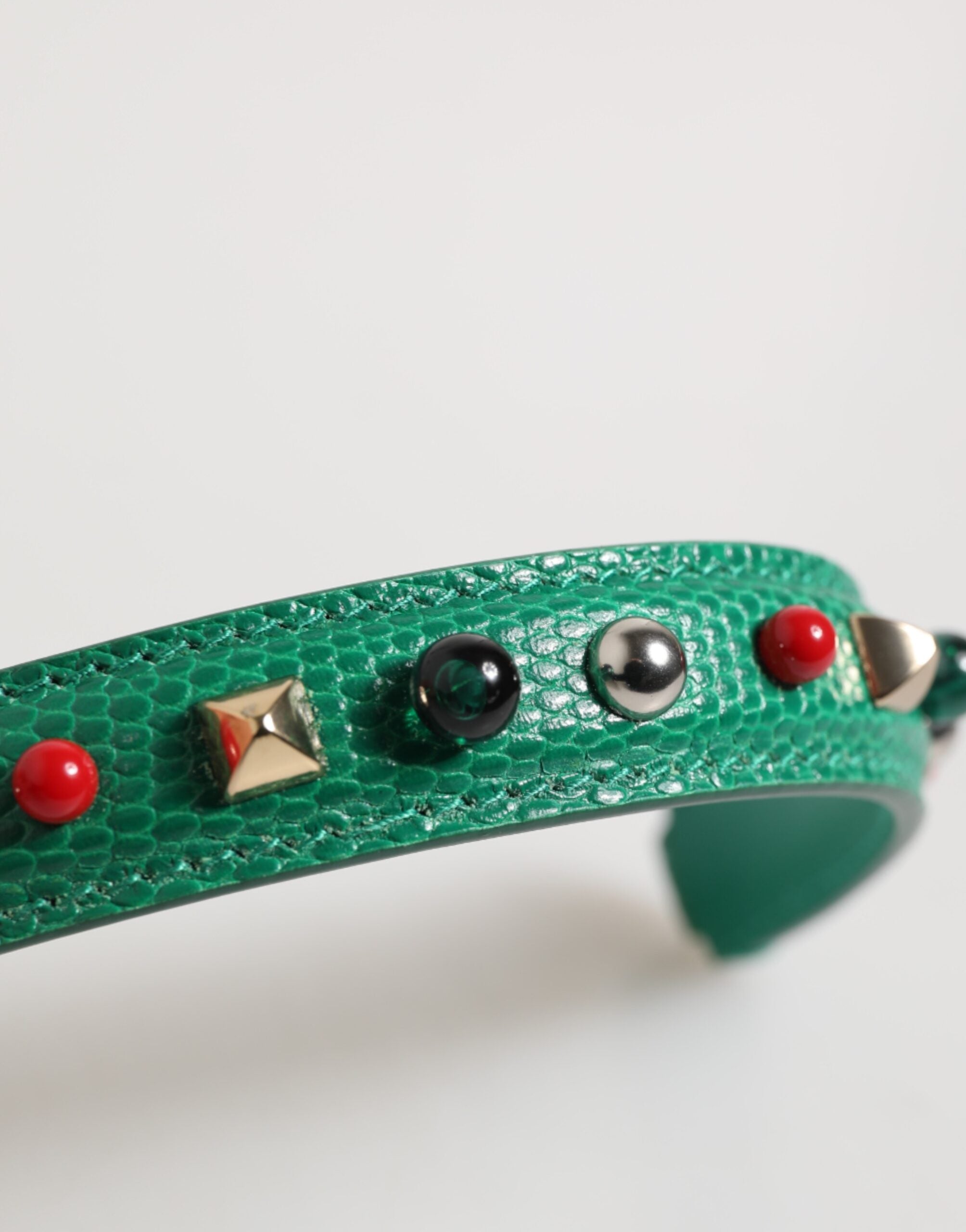 Dolce & Gabbana Green Embellished Calf Leather Shoulder Strap with Logo Dolce & Gabbana