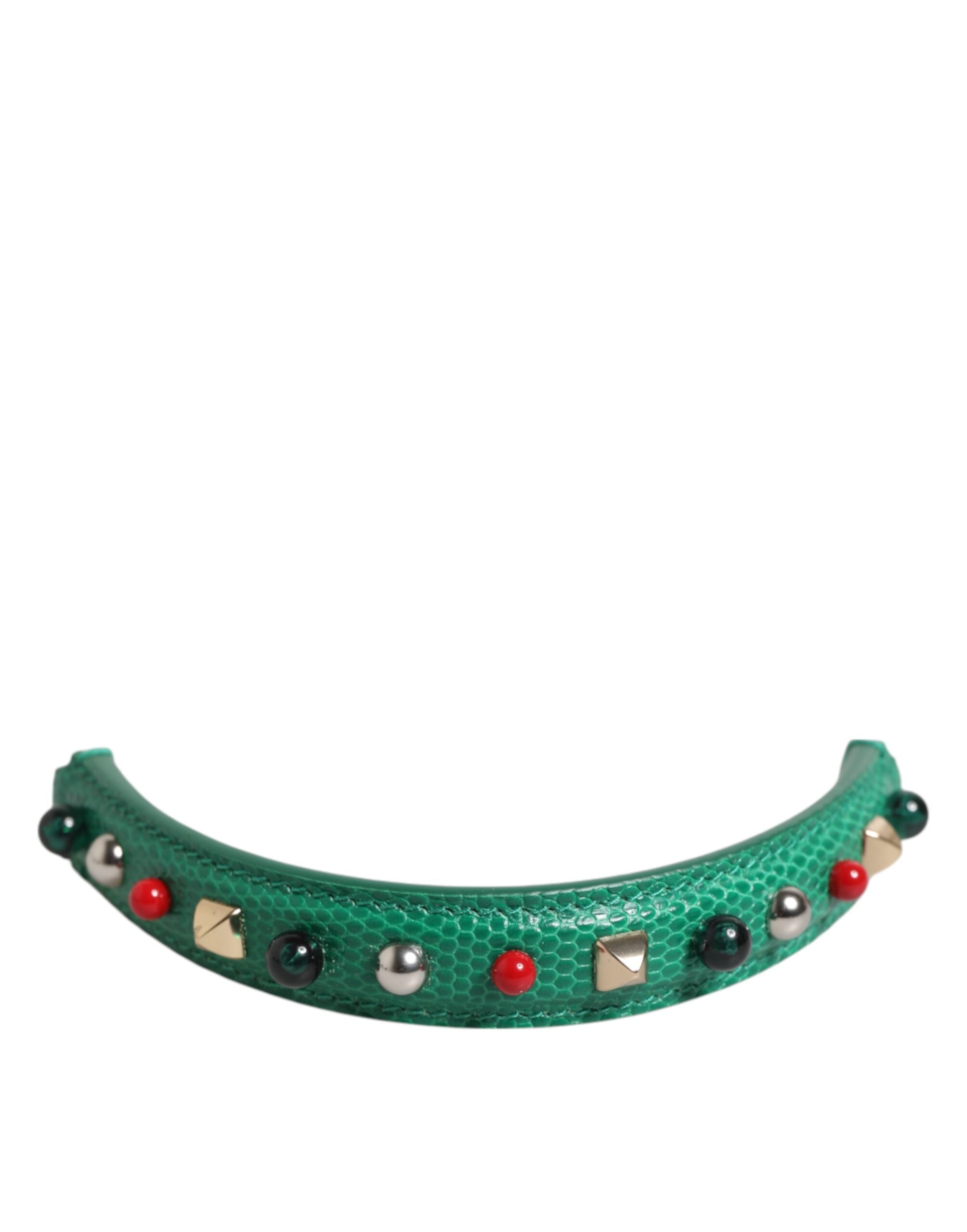 Dolce & Gabbana Green Embellished Calf Leather Shoulder Strap with Logo Dolce & Gabbana