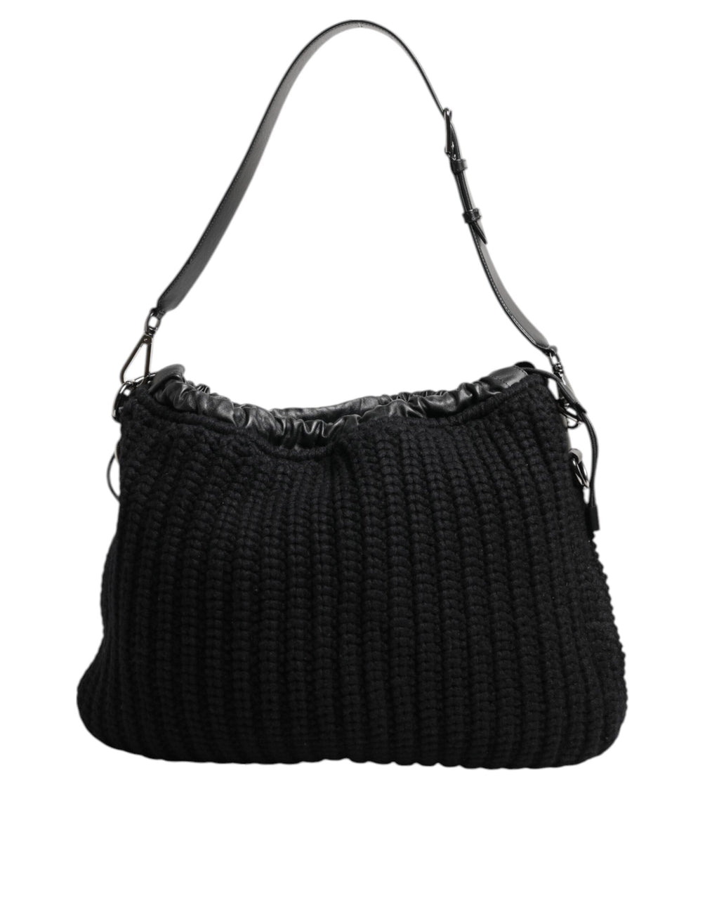 Dolce & Gabbana Black Cashmere Knit & Leather Shoulder Bag Dolce & Gabbana